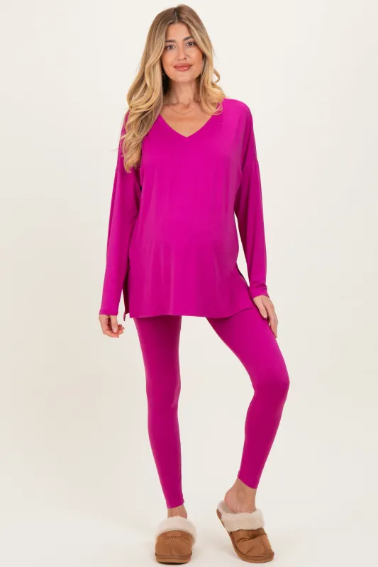 Magenta Brushed Knit Maternity Oversized Top and Legging Set sold by Pinkblush