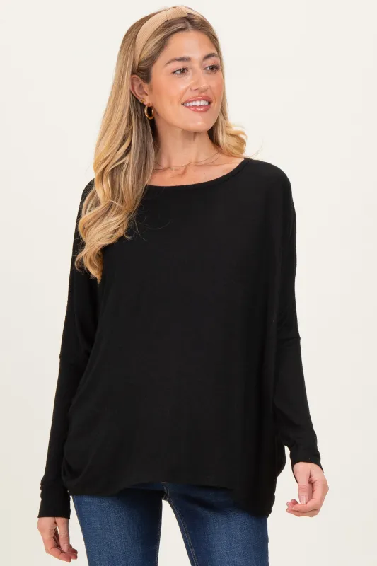 Black Relaxed Fit Dolman Long Sleeve Maternity Top sold by Pinkblush