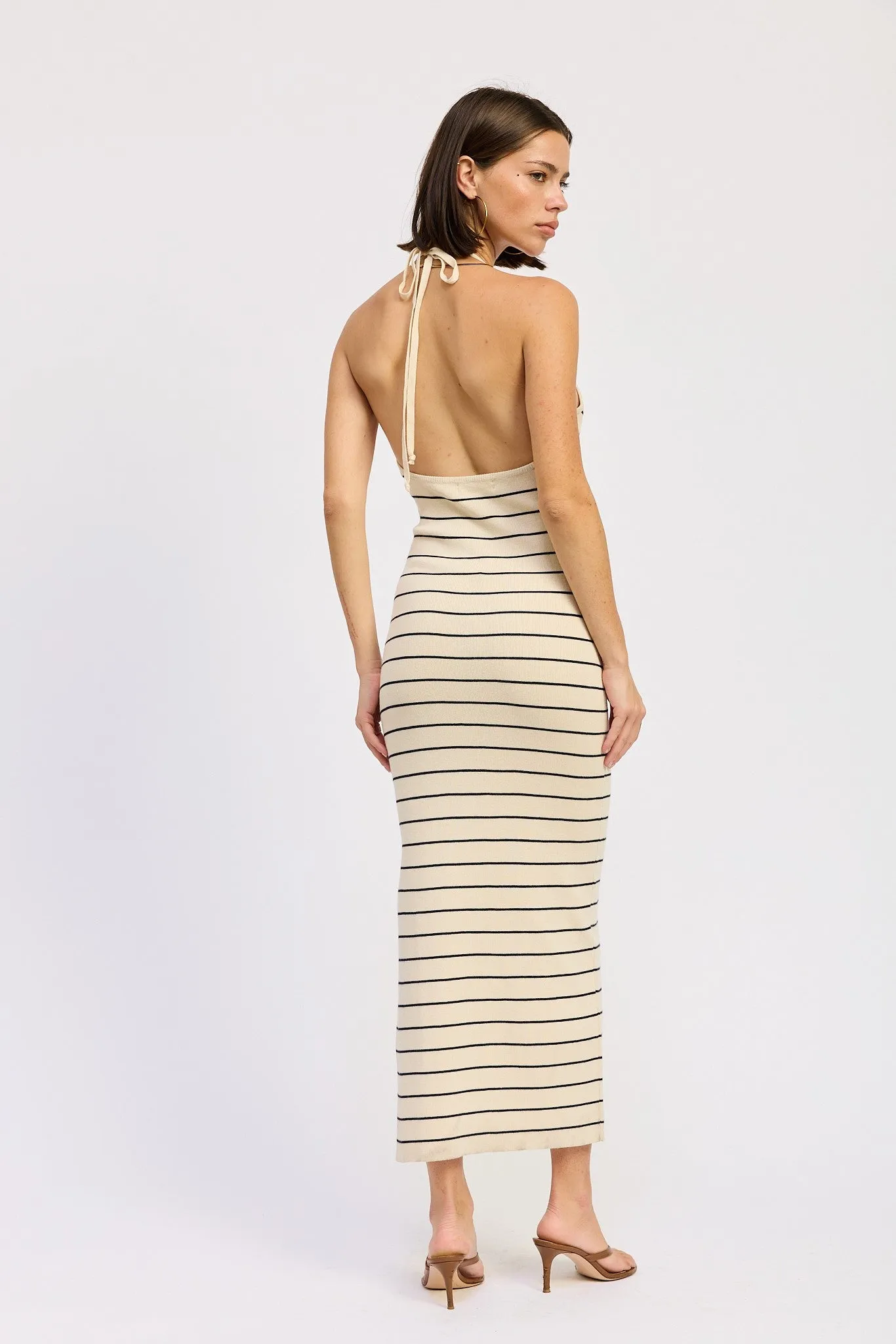 Cream Striped Halter Open Back Midi Dress sold by Pinkblush product image thumbnail 4