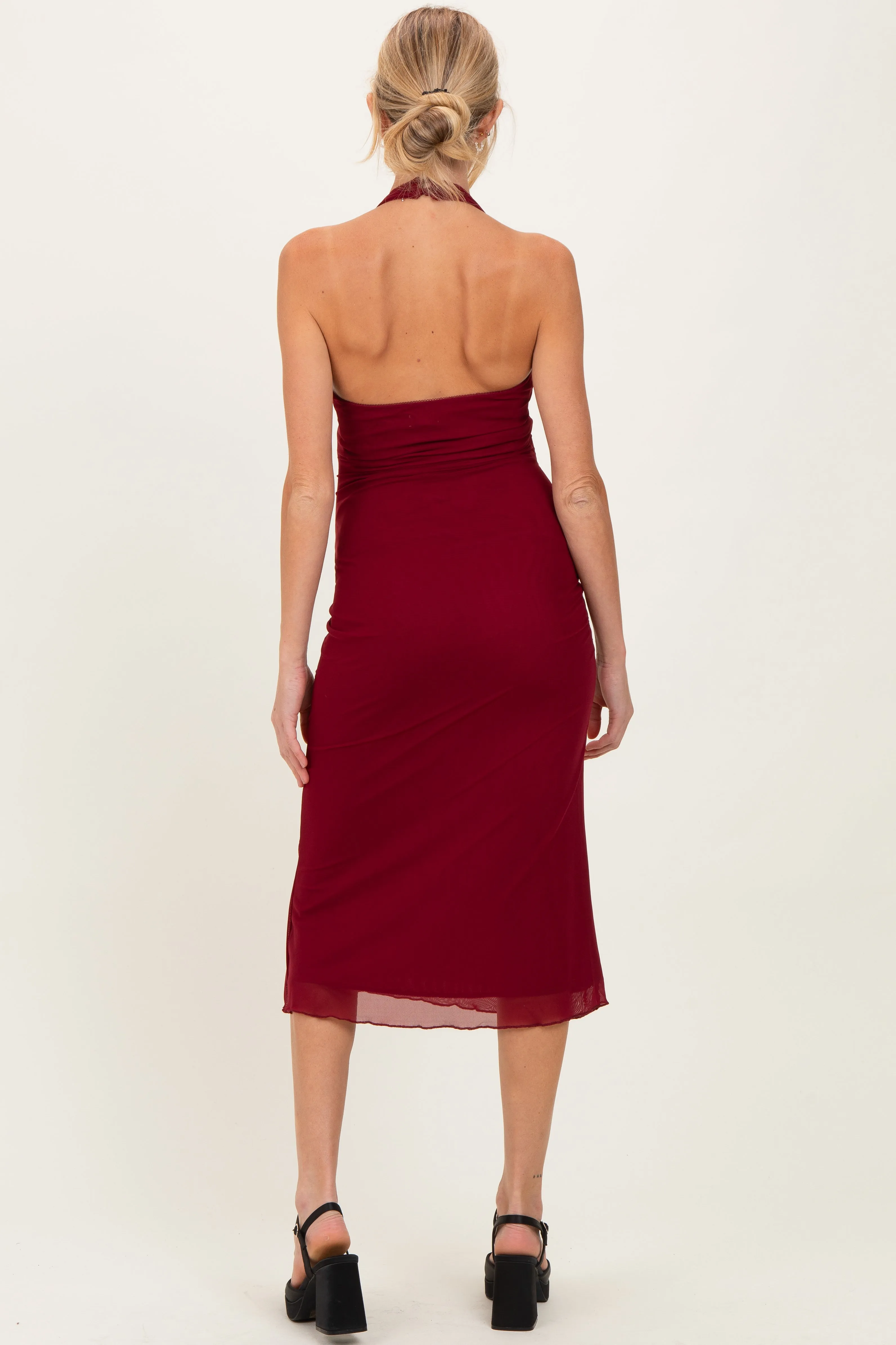 Red Mesh Pendant Halter Maternity Midi Dress sold by Pinkblush product image thumbnail 4
