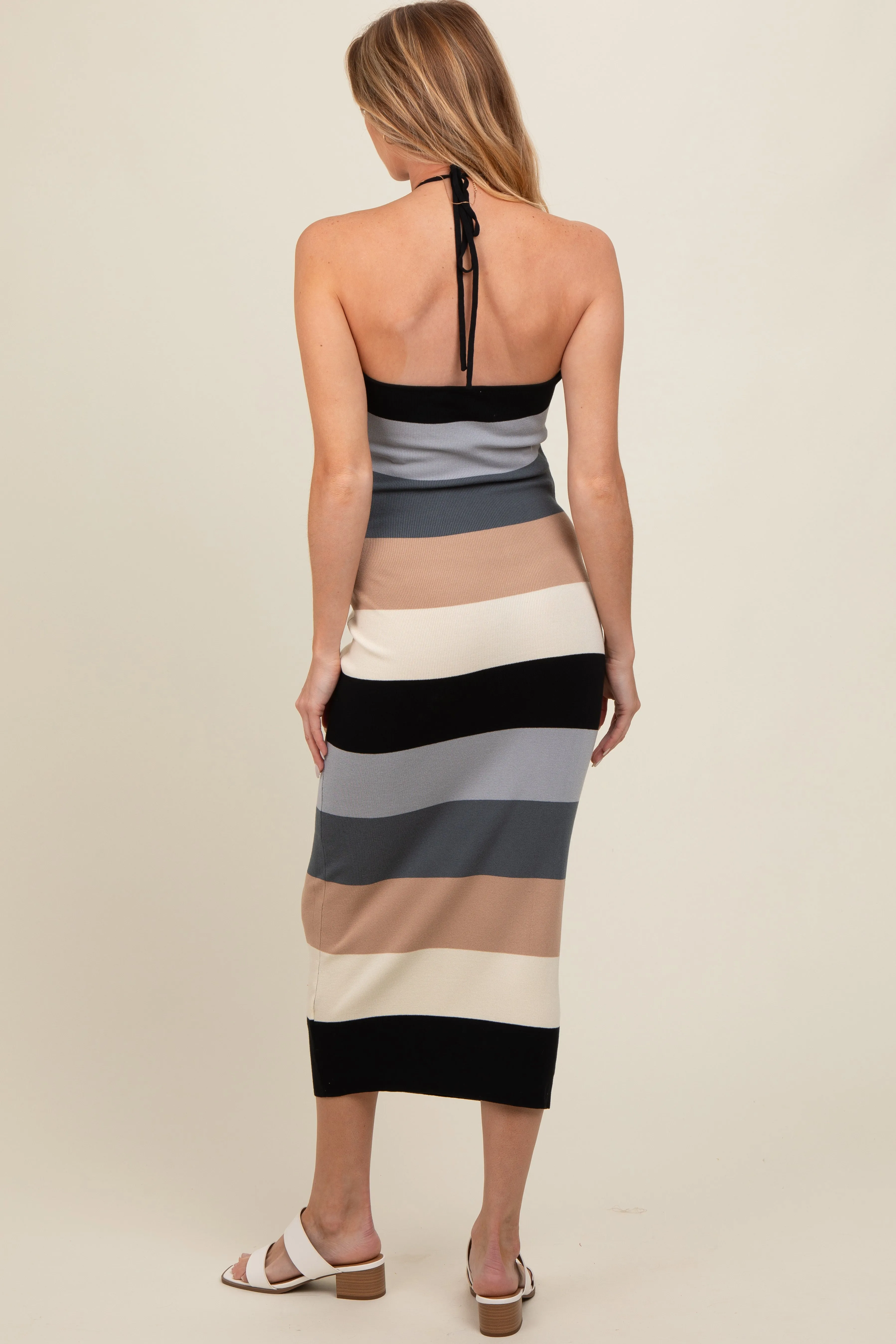 Black Bodycon Halter Maternity Midi Dress sold by Pinkblush product image thumbnail 3