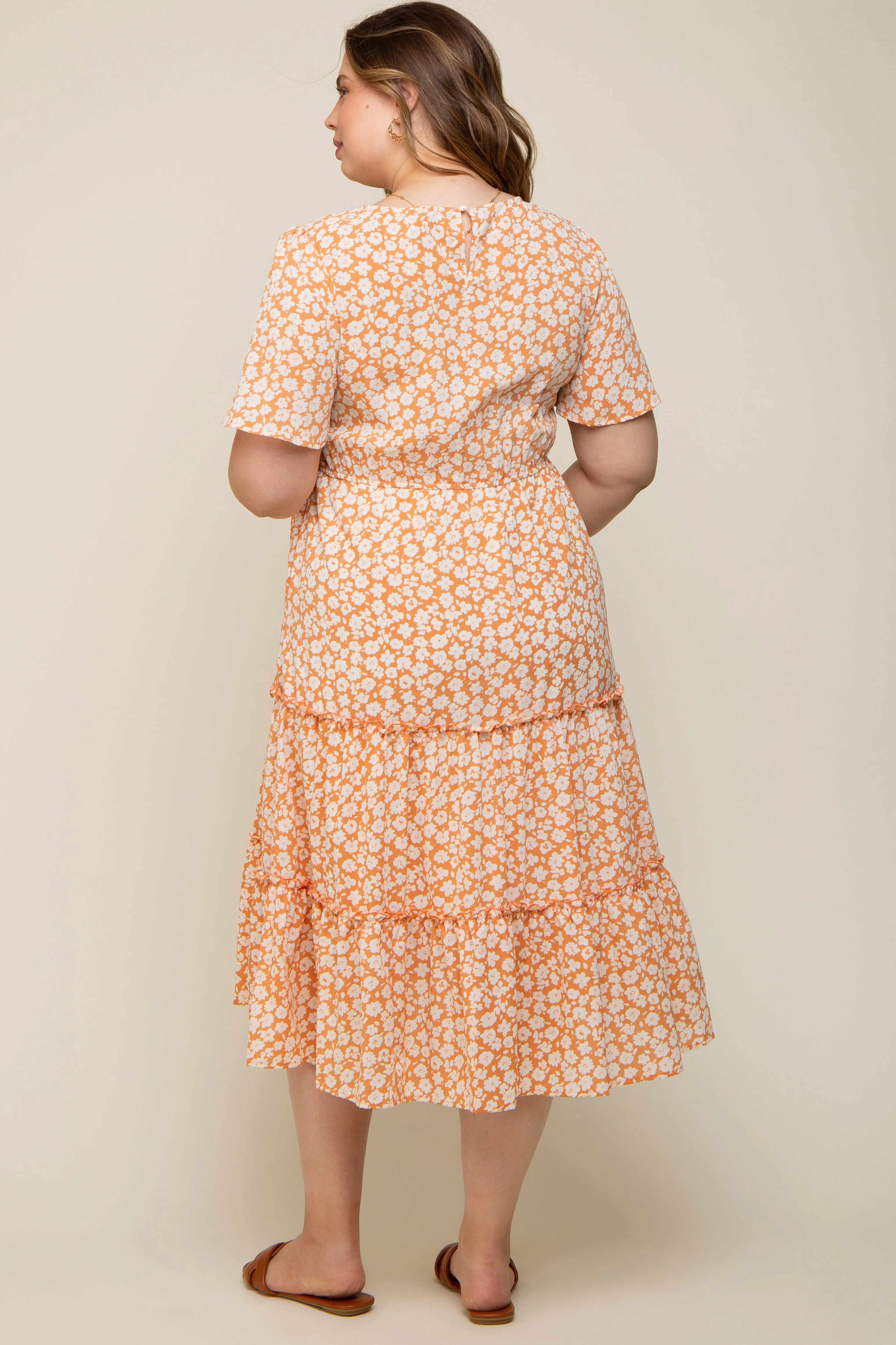 Peach Floral Tiered Maternity Plus Midi Dress sold by Pinkblush product image thumbnail 3