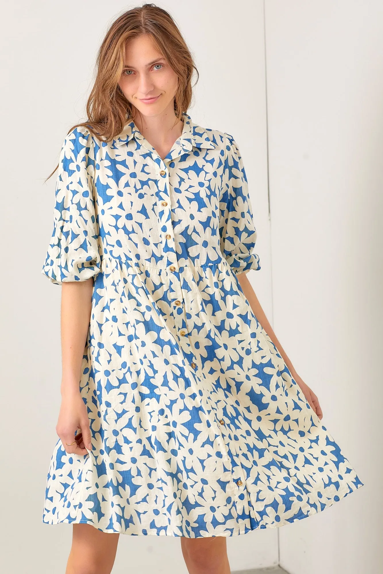 Blue Floral Button Down Dress sold by Pinkblush