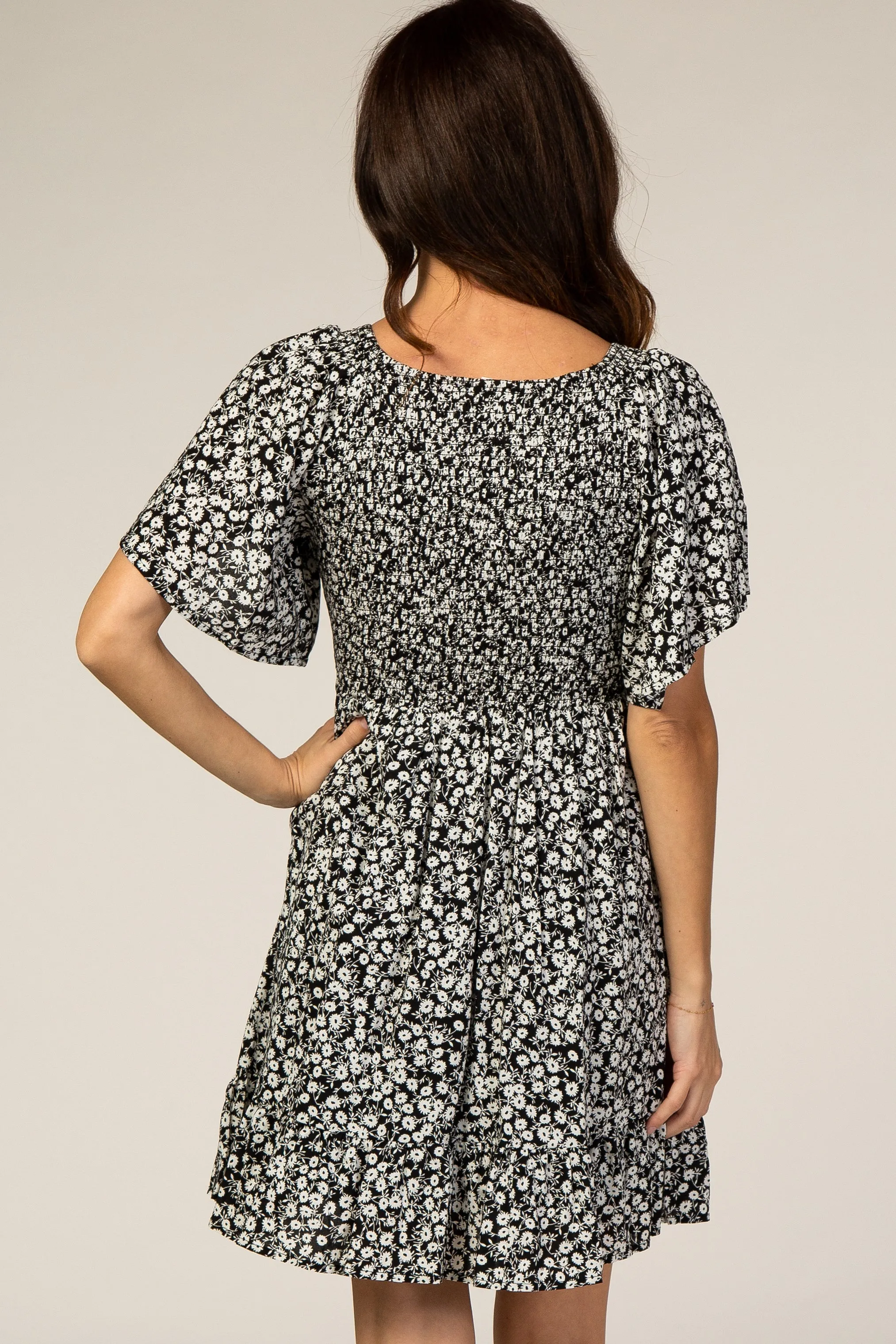 Black Floral Smocked Ruffle Dress sold by Pinkblush product image thumbnail 3