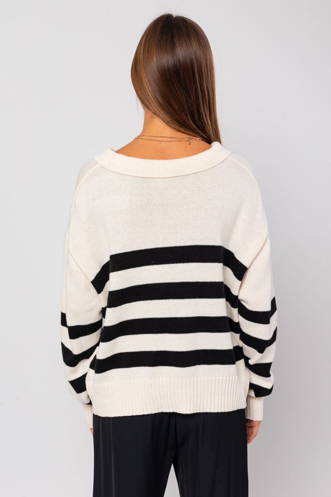 White Black Stripe Collared Sweater Top sold by Pinkblush product image thumbnail 3