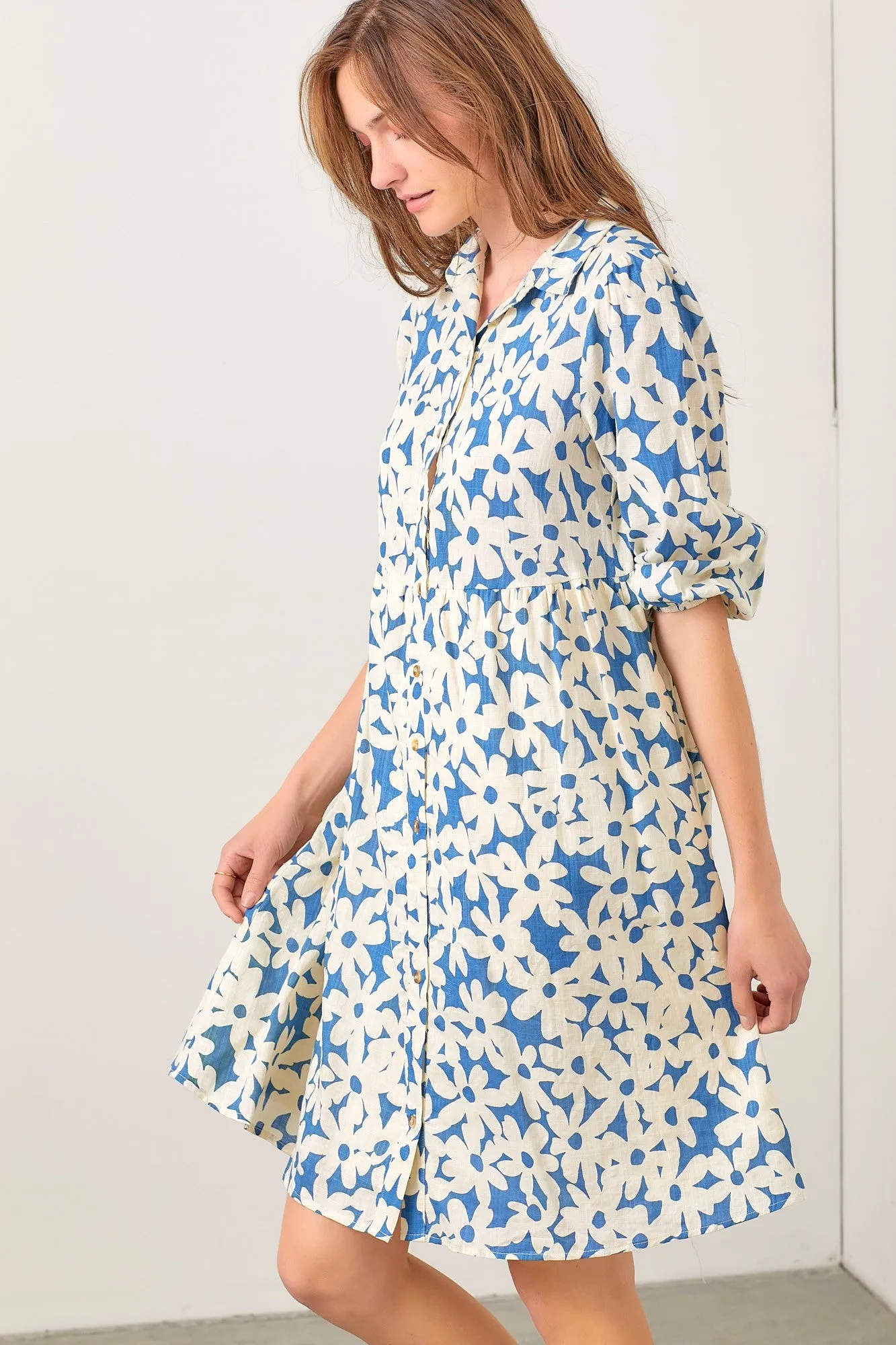 Blue Floral Button Down Dress sold by Pinkblush product image thumbnail 3