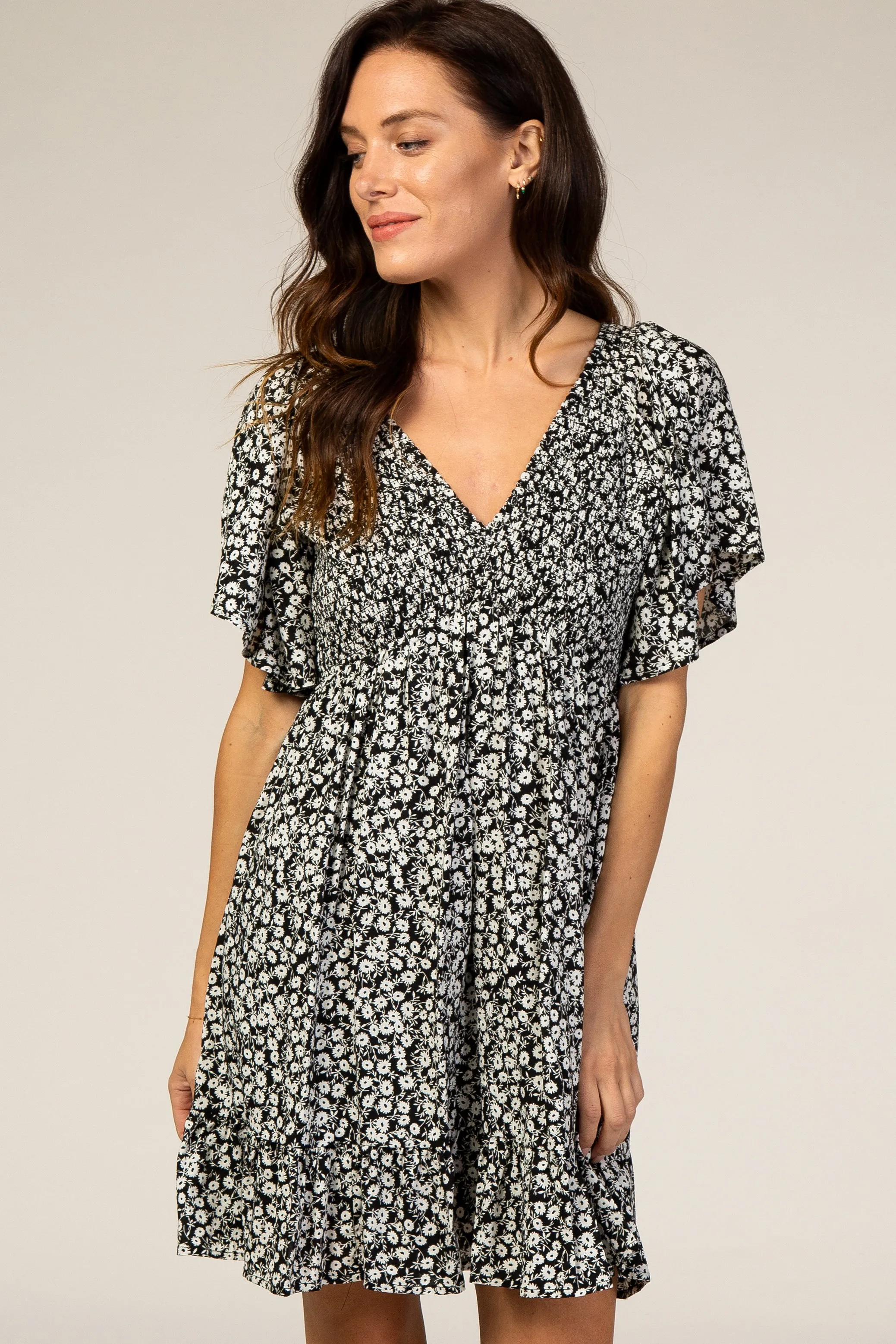 Black Floral Smocked Ruffle Dress sold by Pinkblush product image thumbnail 4