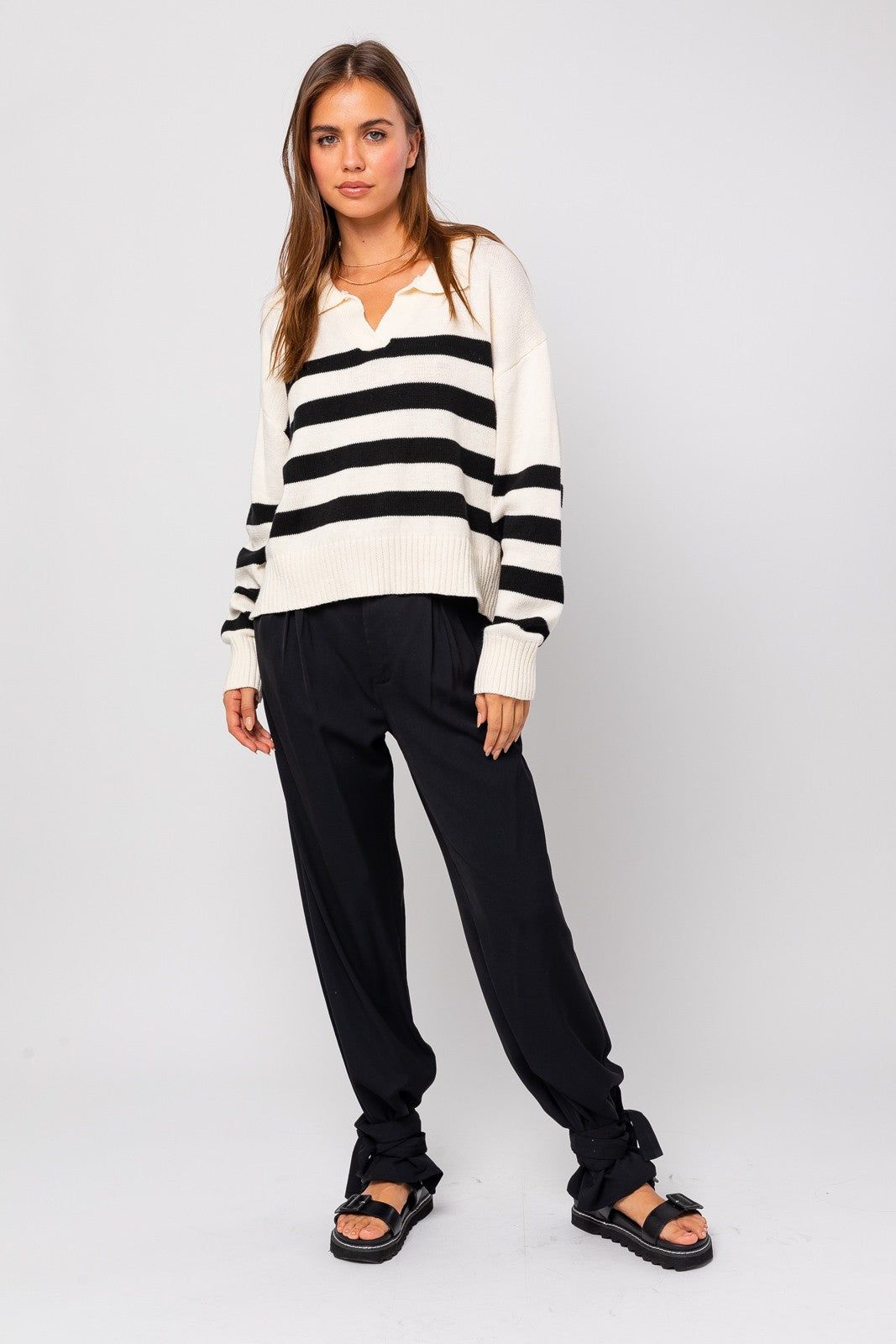 White Black Stripe Collared Sweater Top sold by Pinkblush product image thumbnail 4