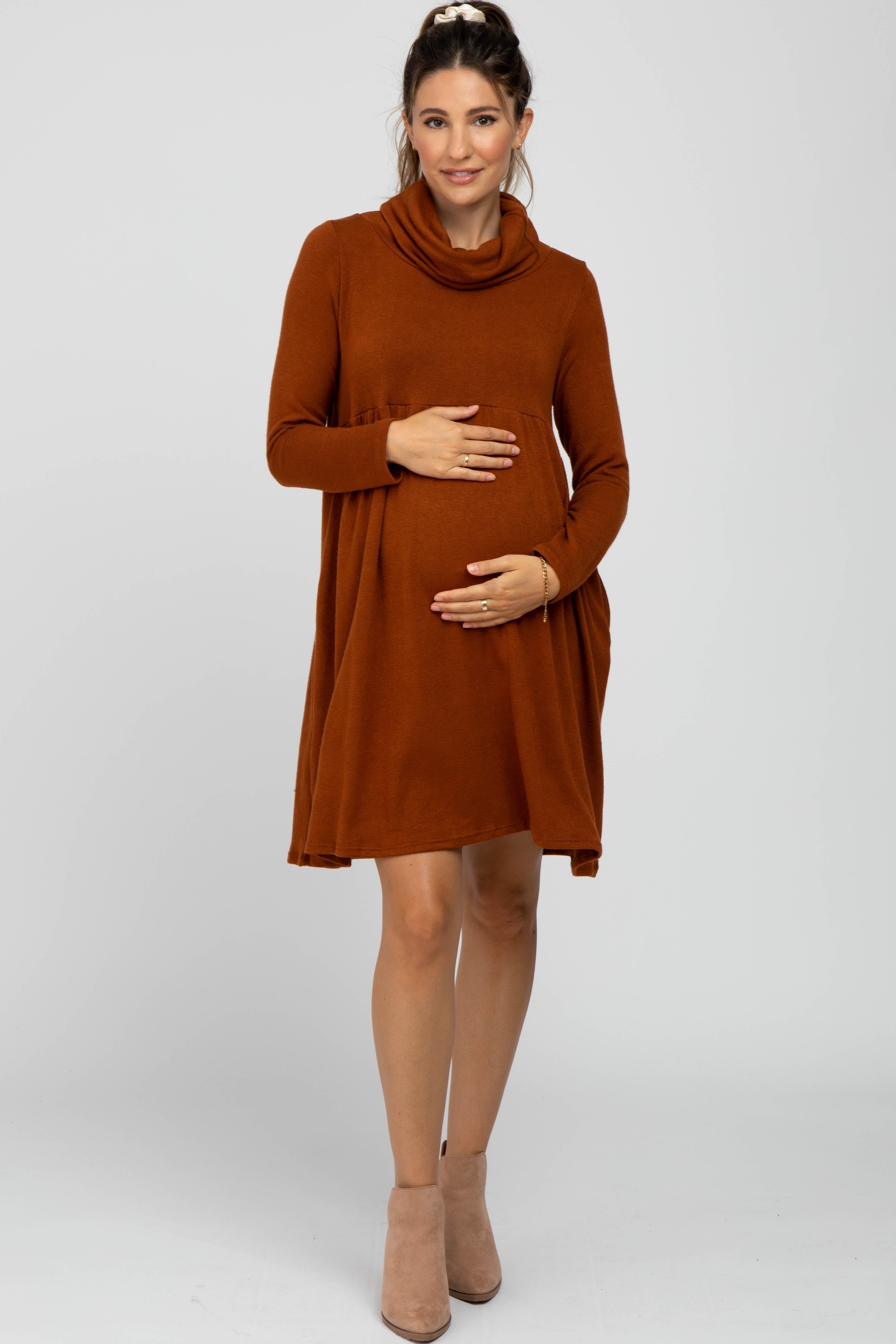 Rust Cowl Neck Maternity Dress sold by Pinkblush