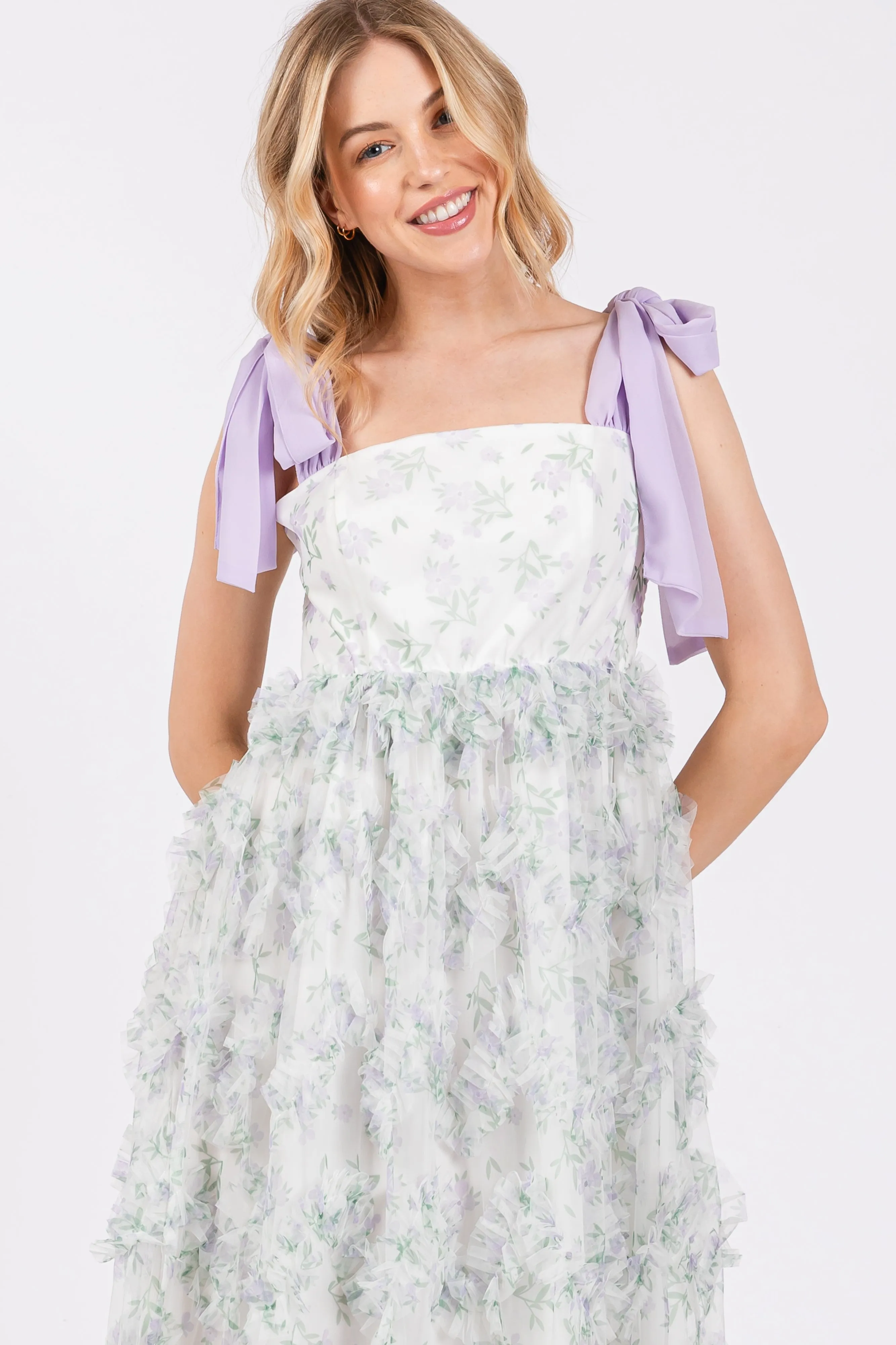 Lavender Floral Ruffle Tiered Maxi Dress sold by Pinkblush product image thumbnail 4