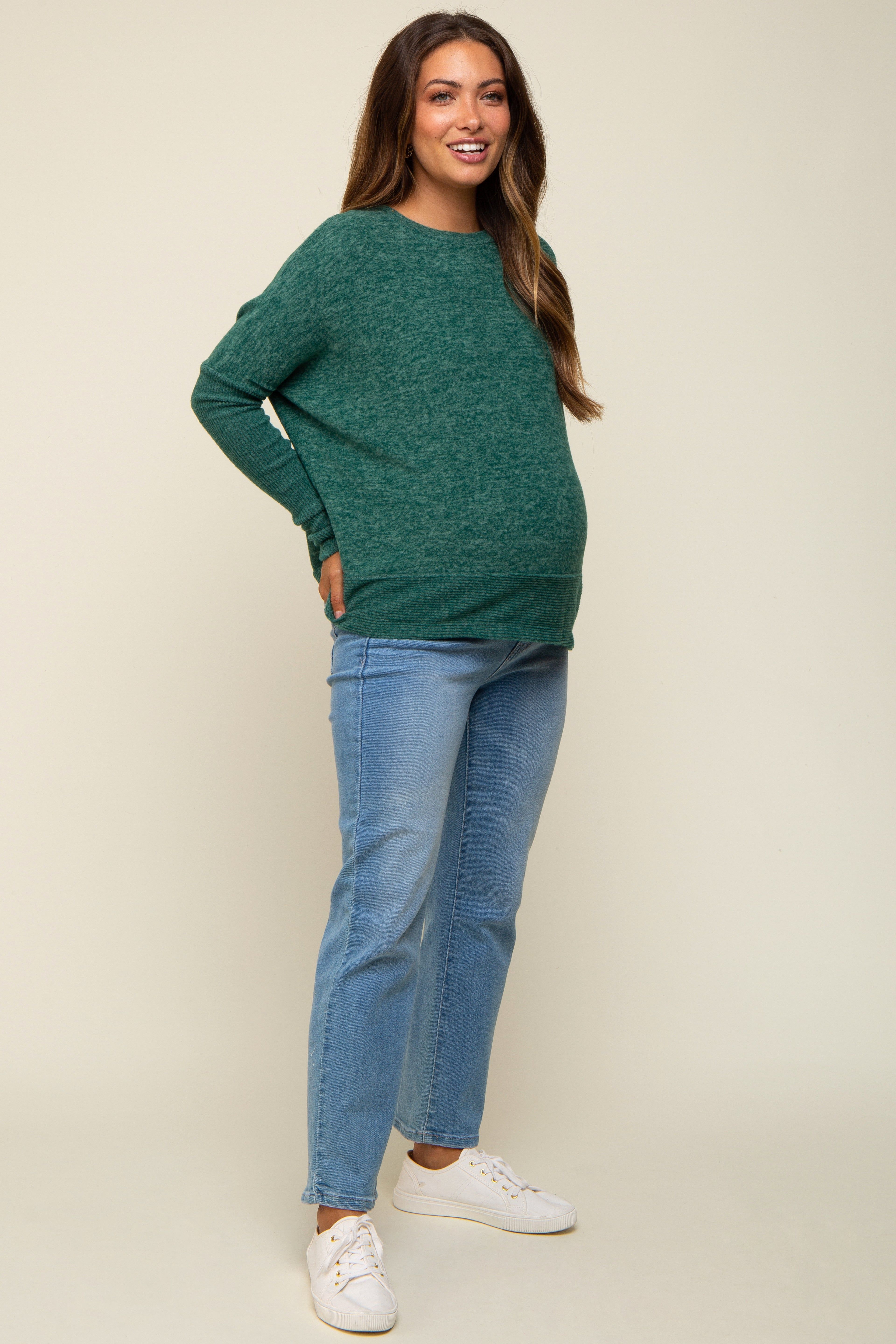 Green Heather Brushed Knit Maternity Top sold by Pinkblush product image thumbnail 4