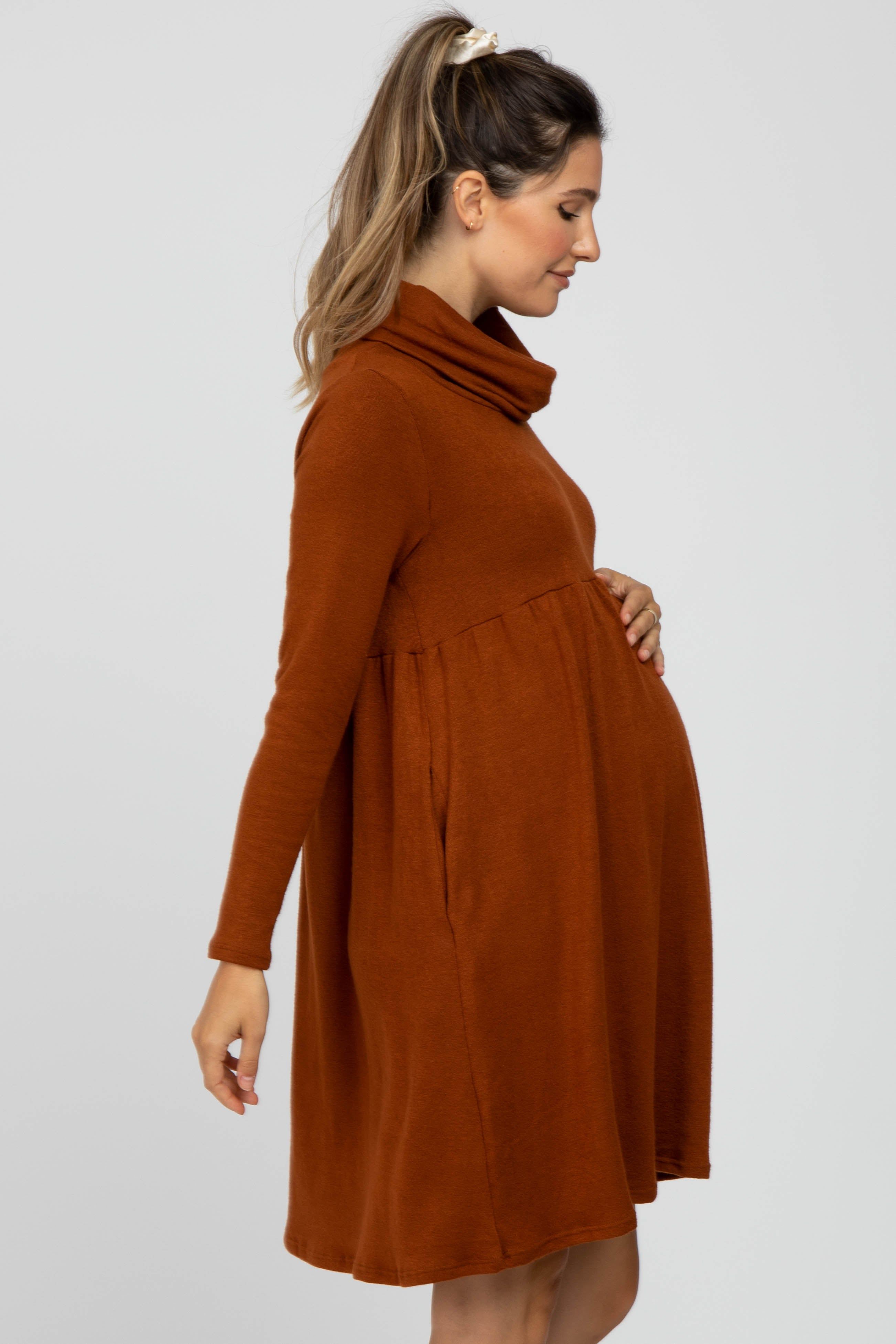 Rust Cowl Neck Maternity Dress sold by Pinkblush product image thumbnail 2