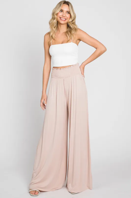 Light Pink Smocked Waist Flowy Pants sold by Pinkblush