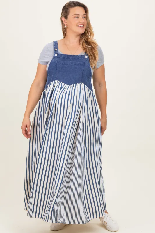 Blue Striped Colorblock Denim Contrast Maternity Plus Maxi Dress sold by Pinkblush