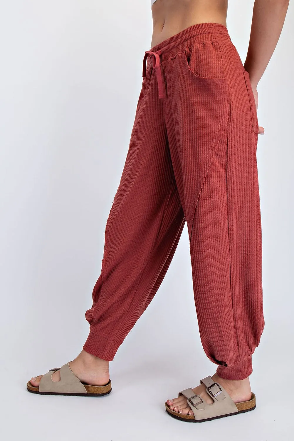 Brick Waffle Knit Raw Seam Joggers sold by Pinkblush product image thumbnail 3