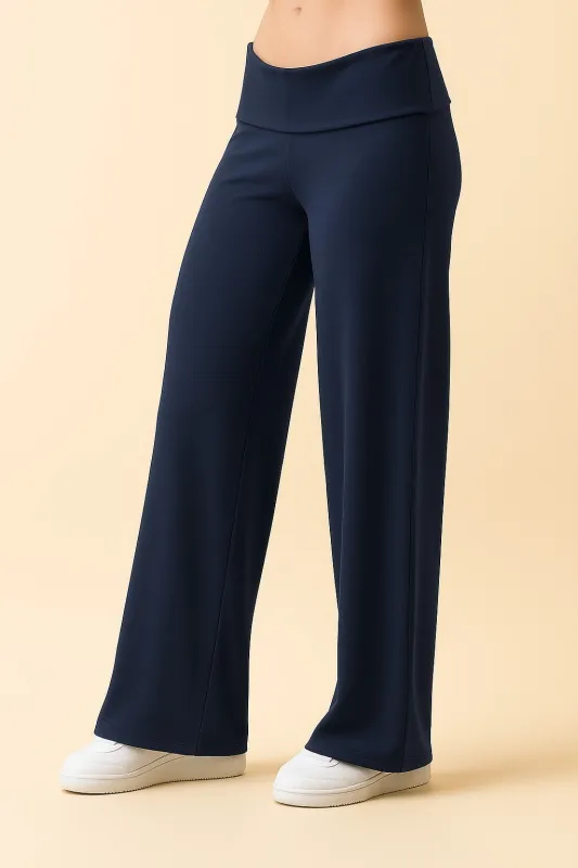 Navy Wide Leg Fold Over Lounge Pants made by Pinkblush