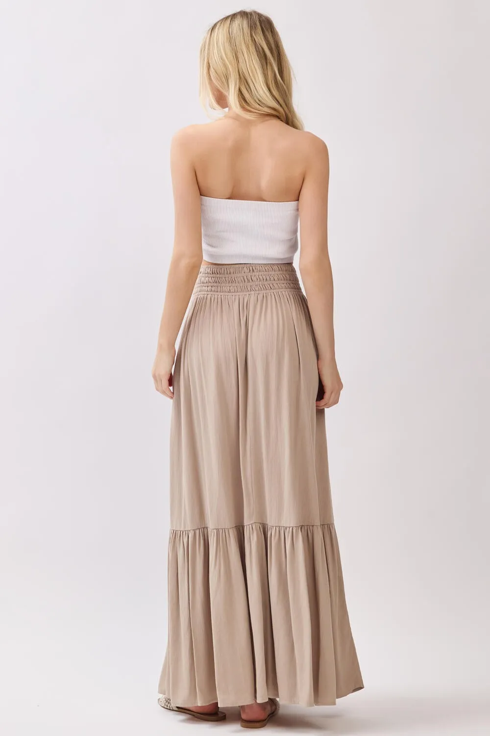 Sand Smocked Waist Button Detail Maxi Skirt sold by Pinkblush product image thumbnail 3