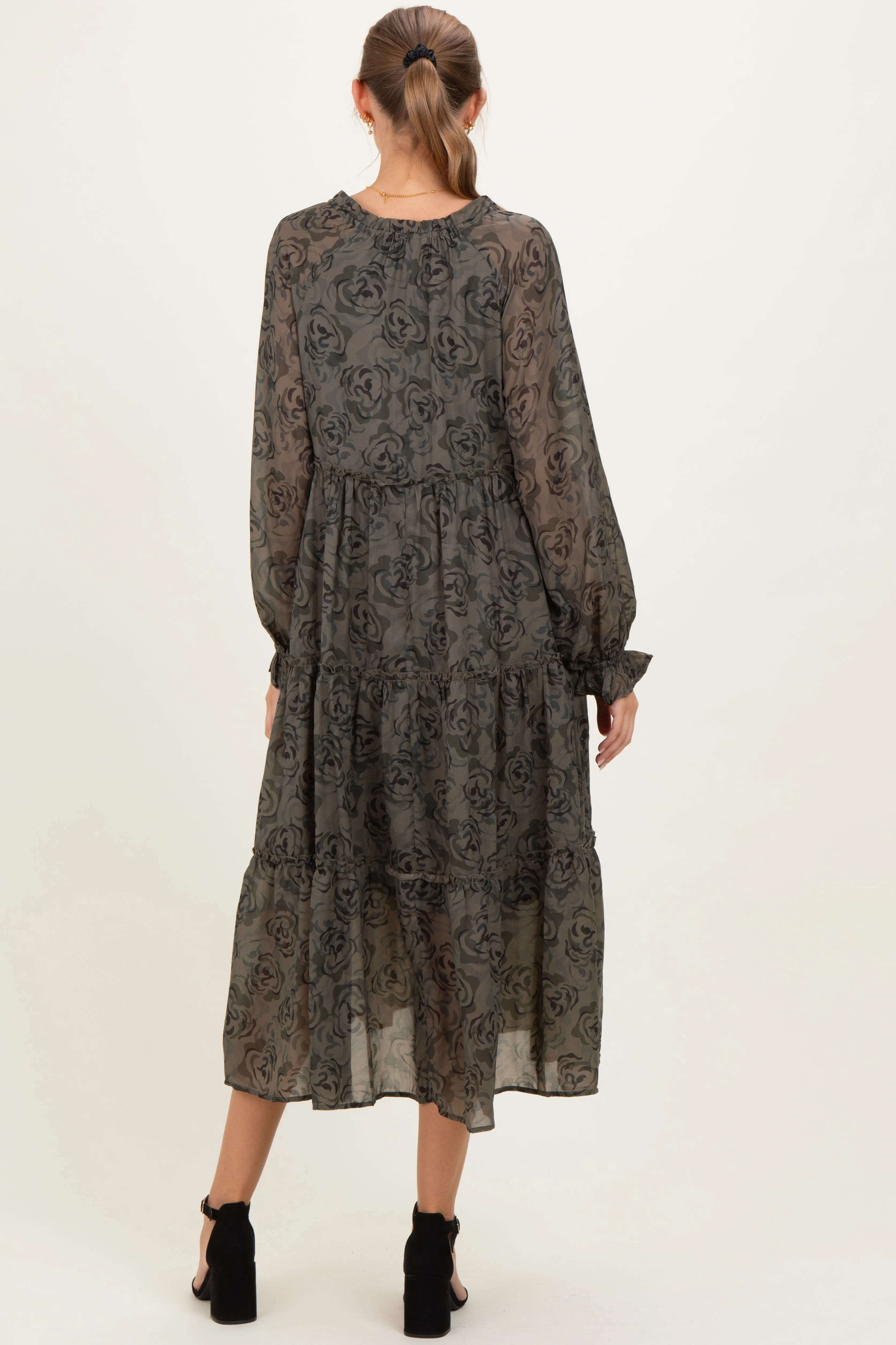 Olive Rose Floral Tiered Ruffle Maternity Midi Dress sold by Pinkblush product image thumbnail 4