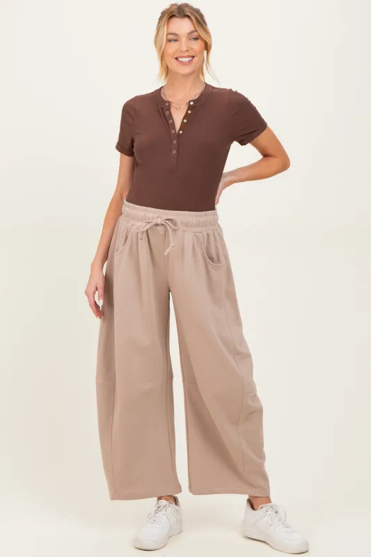 Taupe Barrel Leg Terry Maternity Sweatpants sold by Pinkblush