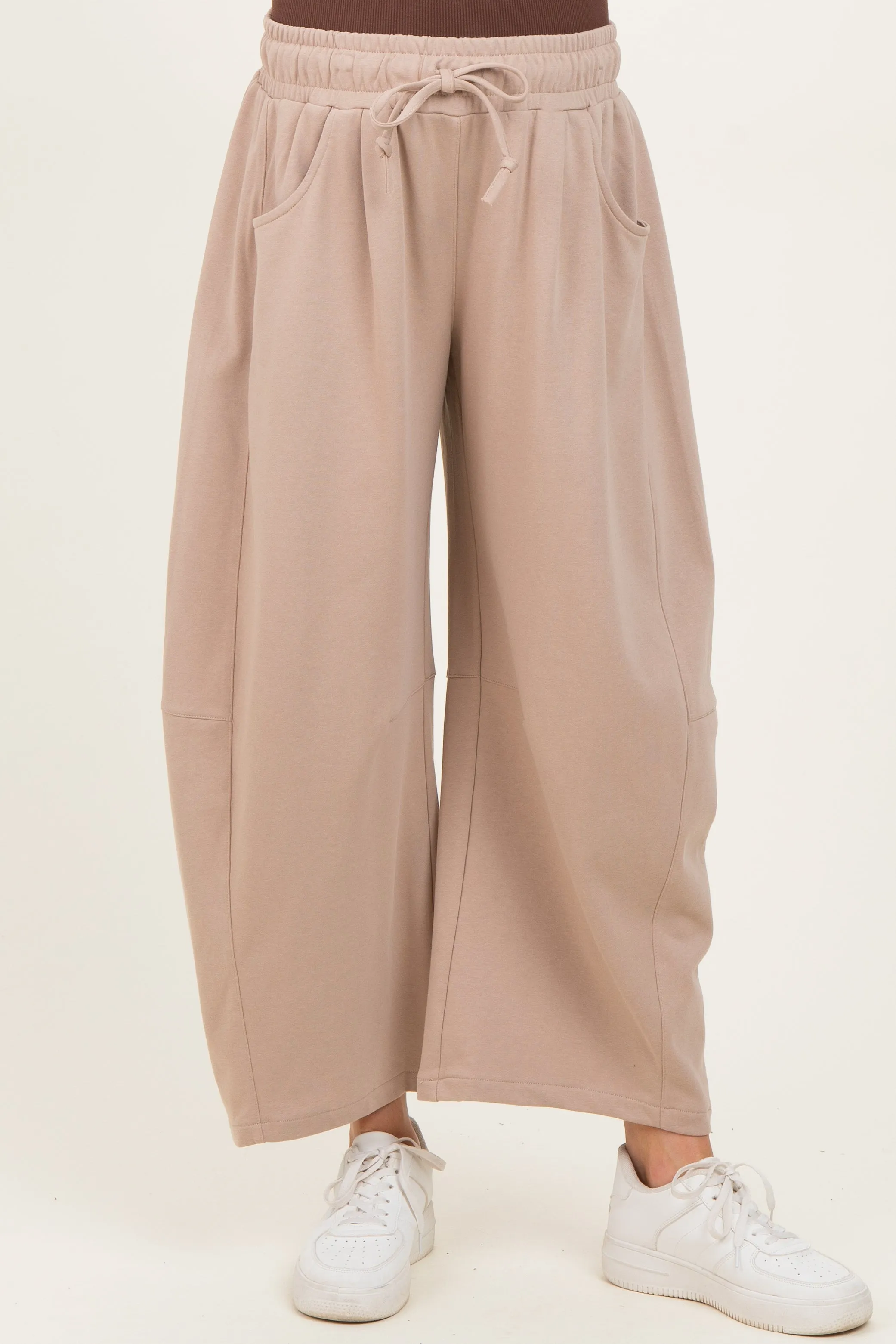 Taupe Barrel Leg Terry Maternity Sweatpants sold by Pinkblush product image thumbnail 3