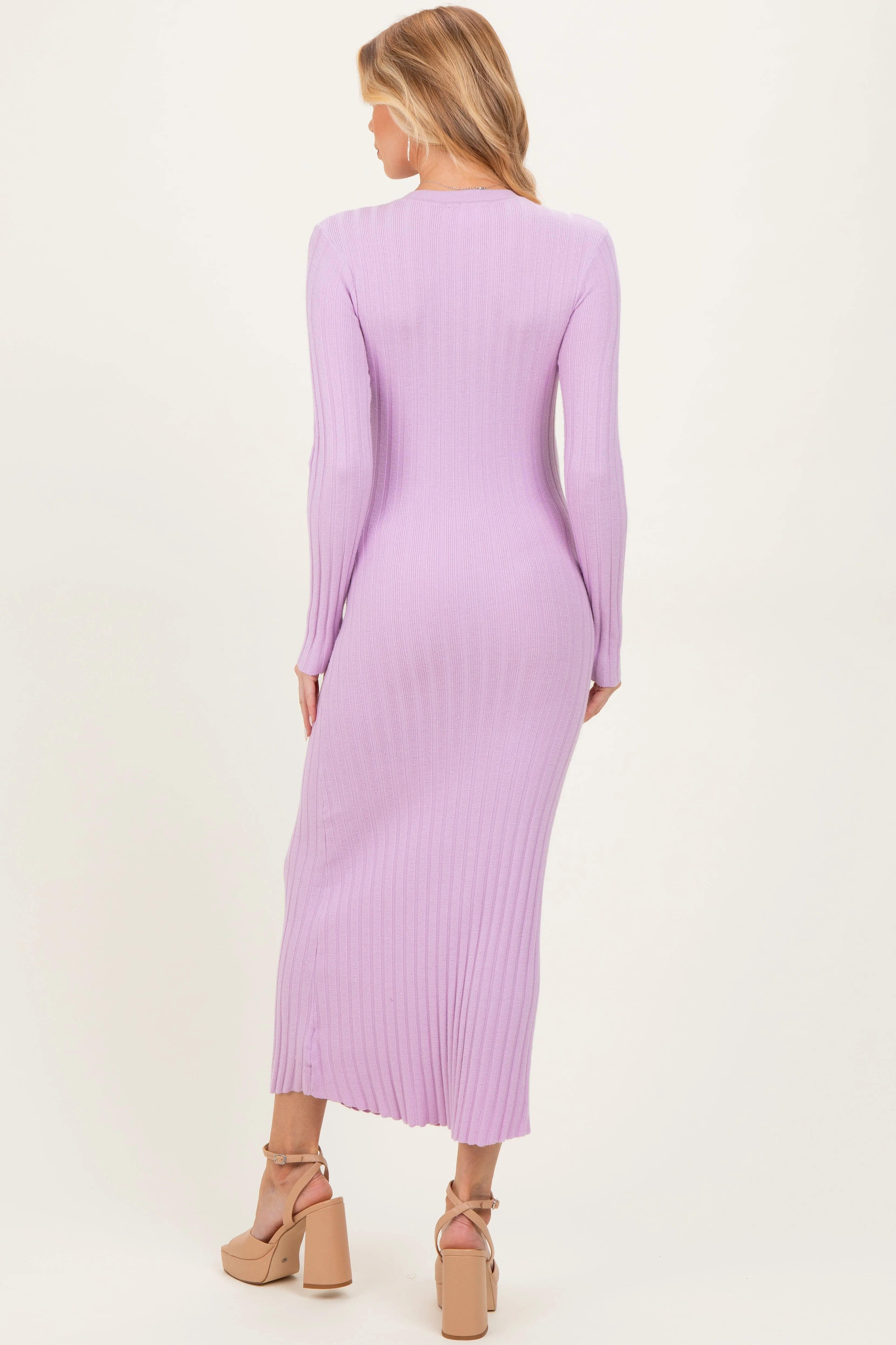 Lilac Ribbed Knit Fitted Maternity Midi Sweater Dress sold by Pinkblush product image thumbnail 3