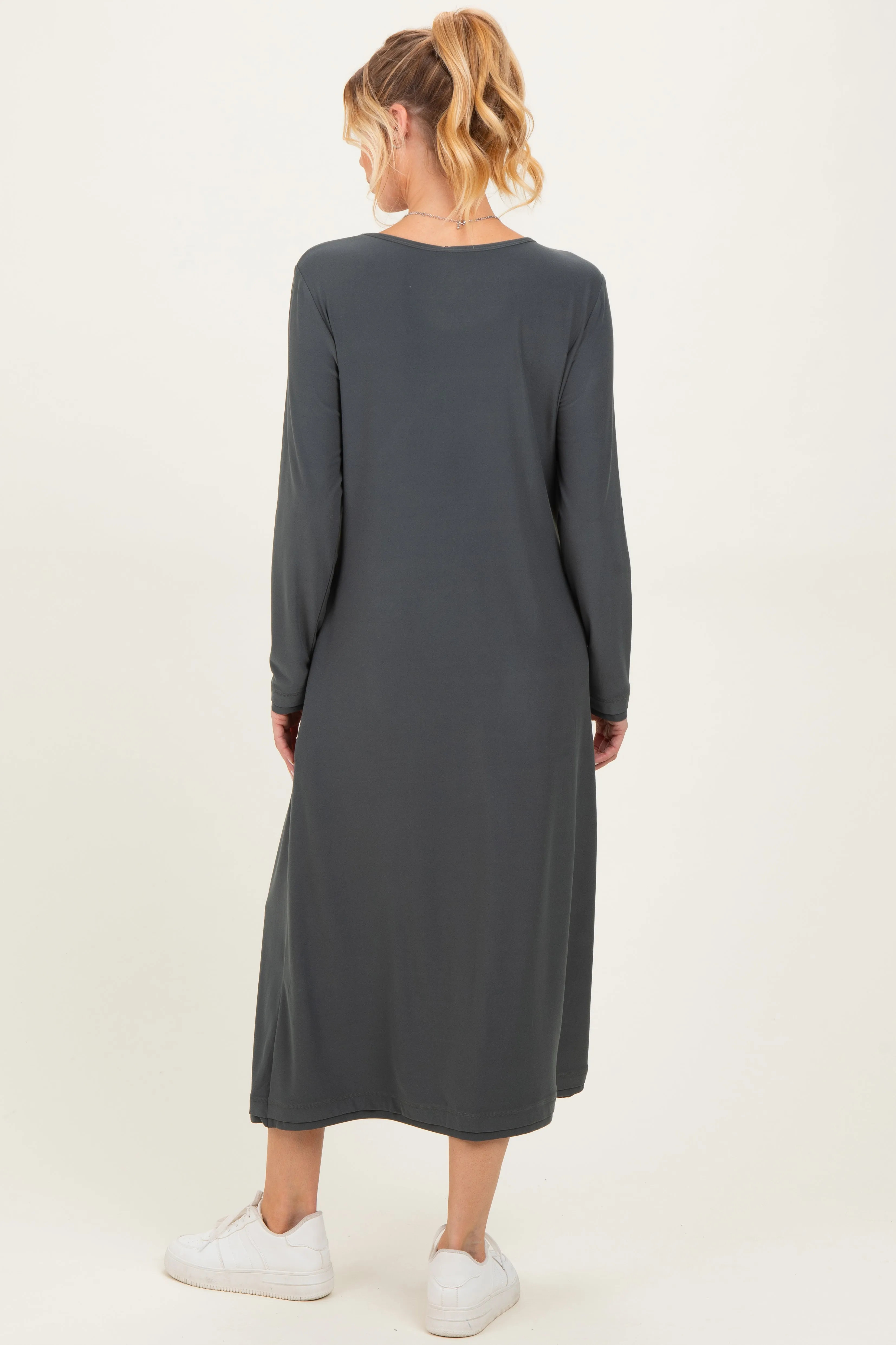 Olive Relaxed Fit Long Sleeve Basic Maternity Dress sold by Pinkblush product image thumbnail 3