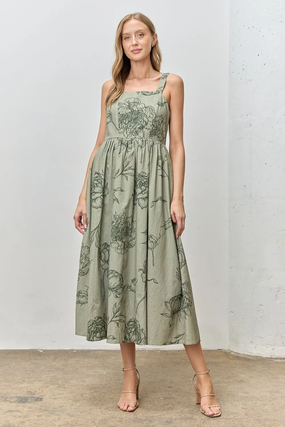 Light Olive Floral Sleeveless Maternity Midi Dress sold by Pinkblush product image thumbnail 5