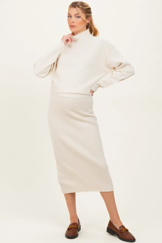 Cream Waffle Knit High Neck Sweater Skirt Maternity Set made by HYFVE