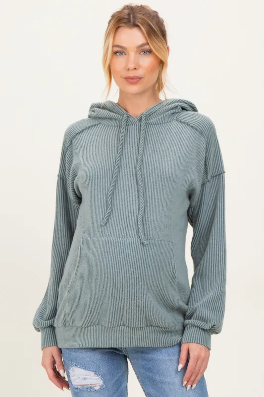 Olive Long Sleeve Brushed Urban Rib Maternity Hoodie Top sold by Pinkblush