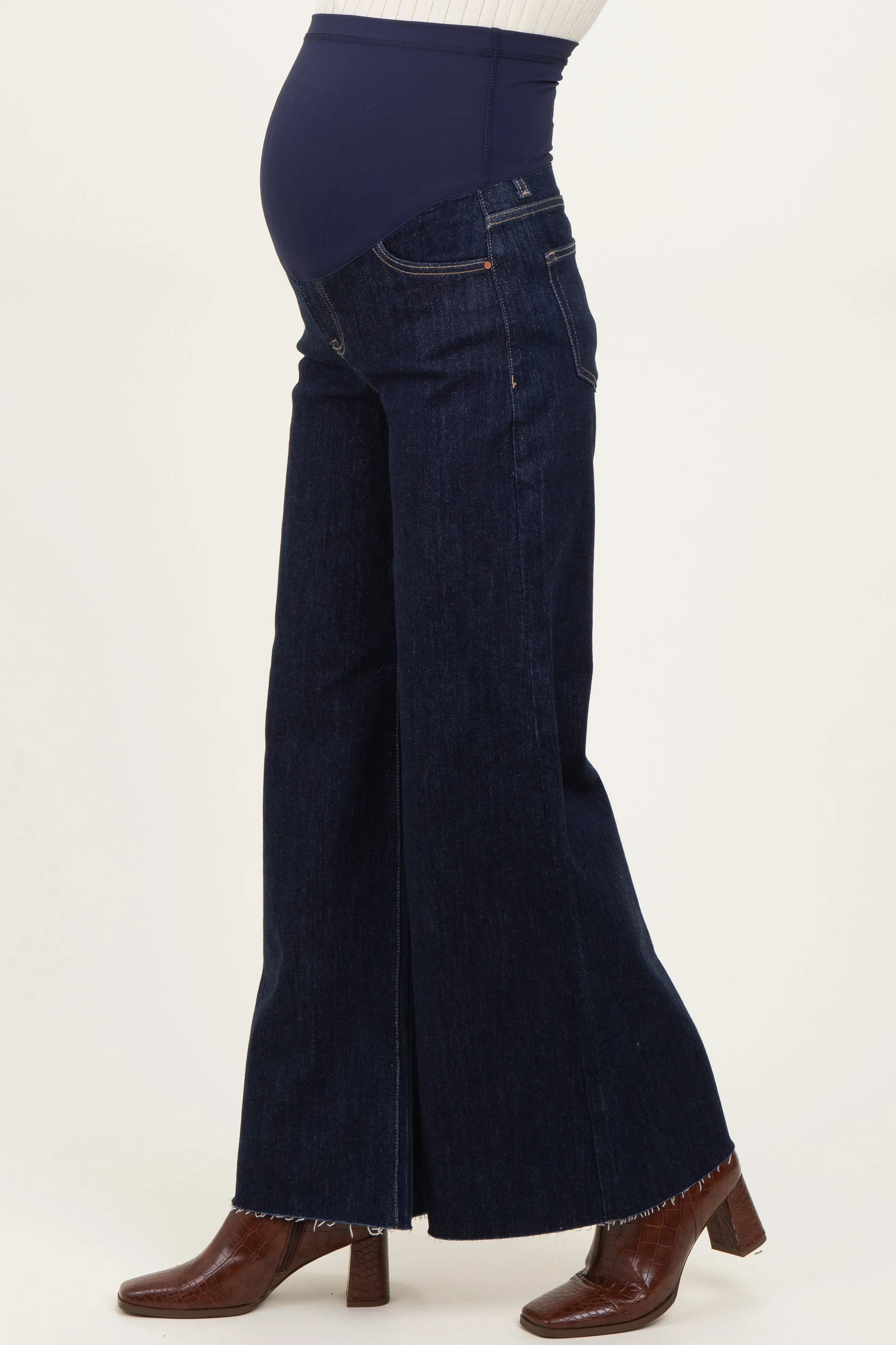 Navy Metallic Finish Palazzo Wide Leg Maternity Jeans sold by Pinkblush product image thumbnail 4