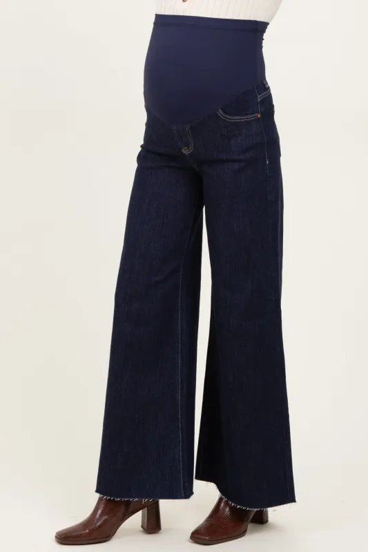 Navy Metallic Finish Palazzo Wide Leg Maternity Jeans made by Risen