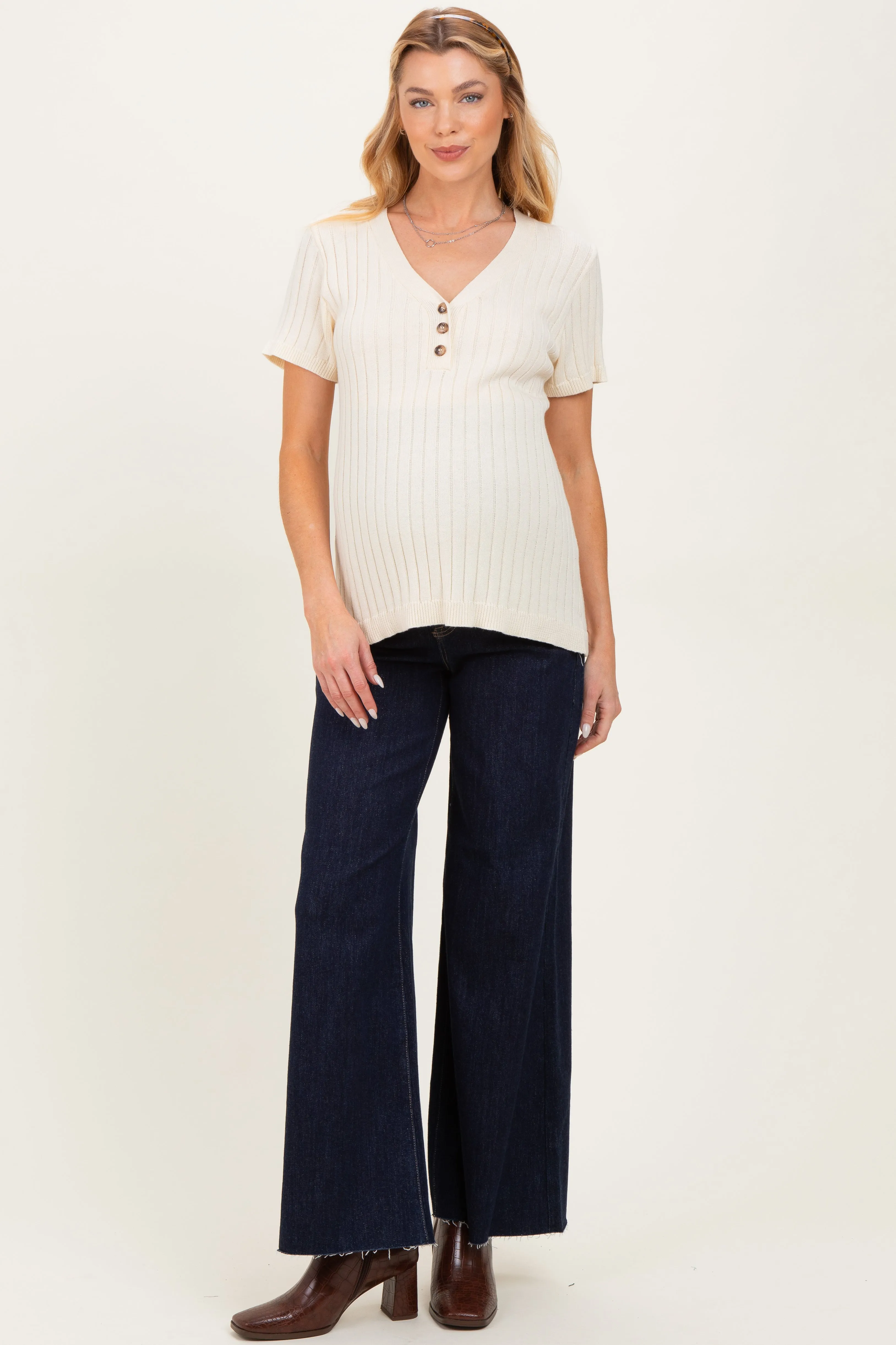 Navy Metallic Finish Palazzo Wide Leg Maternity Jeans sold by Pinkblush product image thumbnail 2