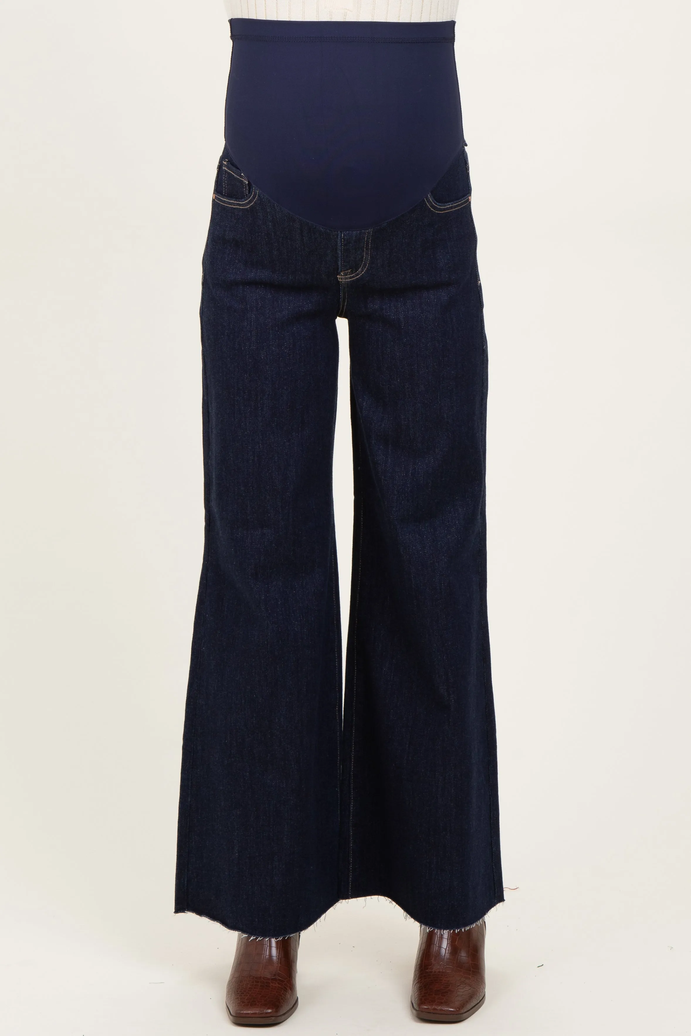 Navy Metallic Finish Palazzo Wide Leg Maternity Jeans sold by Pinkblush product image thumbnail 3