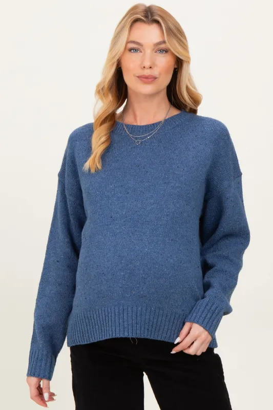 Blue Speckle Knit Crew Neck Maternity Sweater made by tea n rose