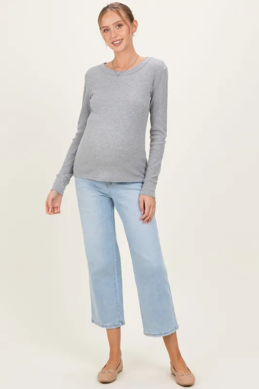 Light Blue High Rise Crop Slim Wide Maternity Jeans made by Vervet