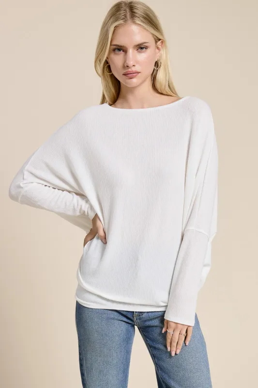 Ivory Ribbed Dolman Top sold by Pinkblush