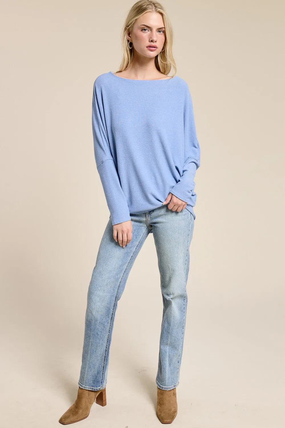 Light Blue Ribbed Dolman Top sold by Pinkblush product image thumbnail 4