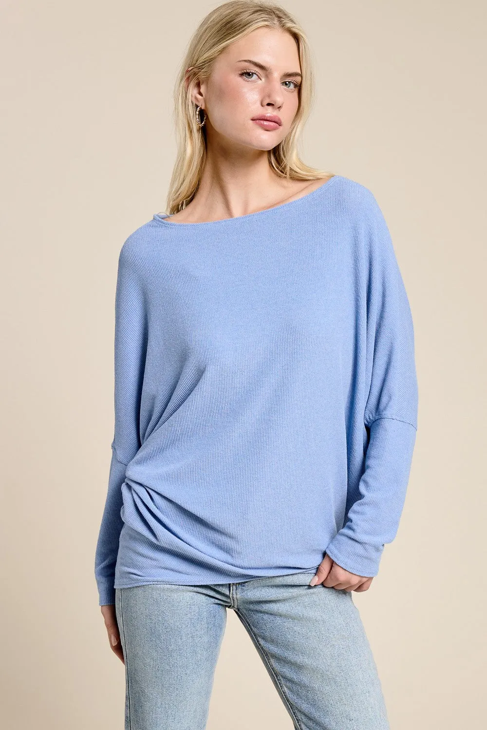 Light Blue Ribbed Dolman Top sold by Pinkblush