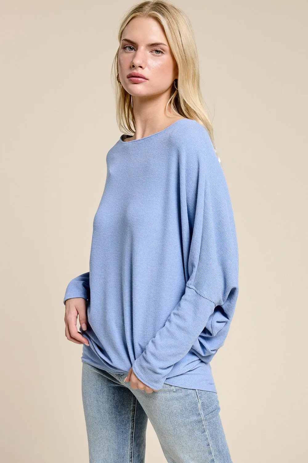 Light Blue Ribbed Dolman Top sold by Pinkblush product image thumbnail 2