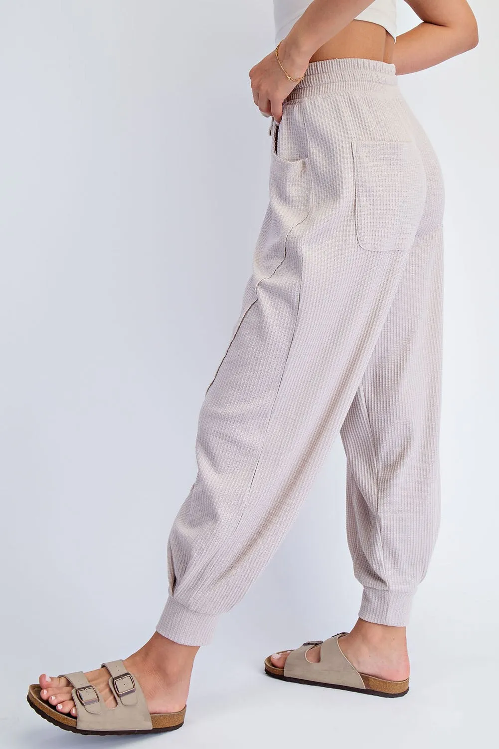 Beige Waffle Knit Raw Seam Joggers sold by Pinkblush product image thumbnail 4