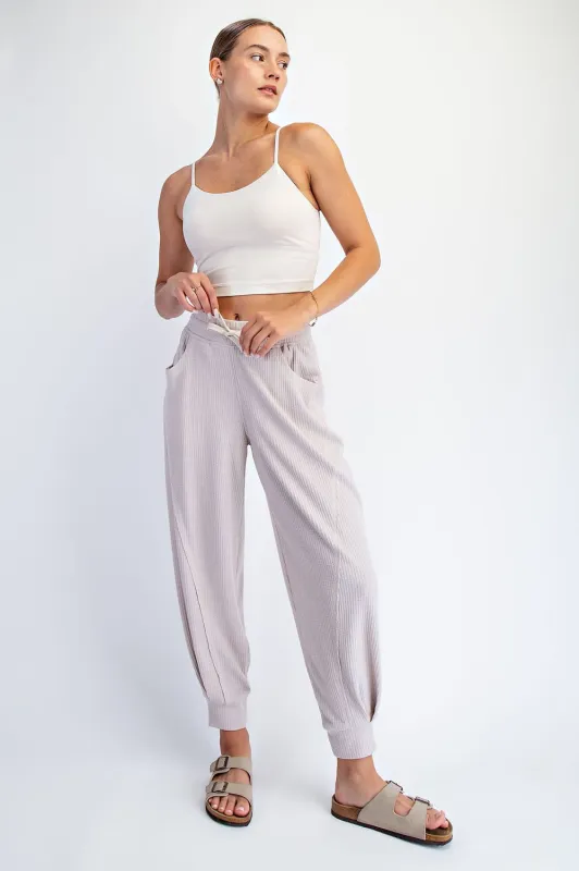 Beige Waffle Knit Raw Seam Joggers sold by Pinkblush
