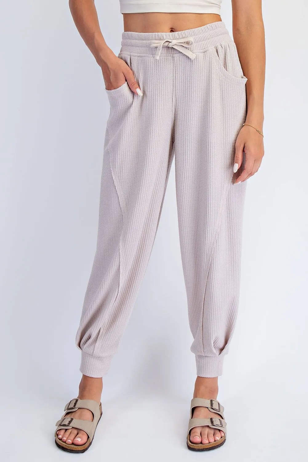 Beige Waffle Knit Raw Seam Joggers sold by Pinkblush product image thumbnail 2