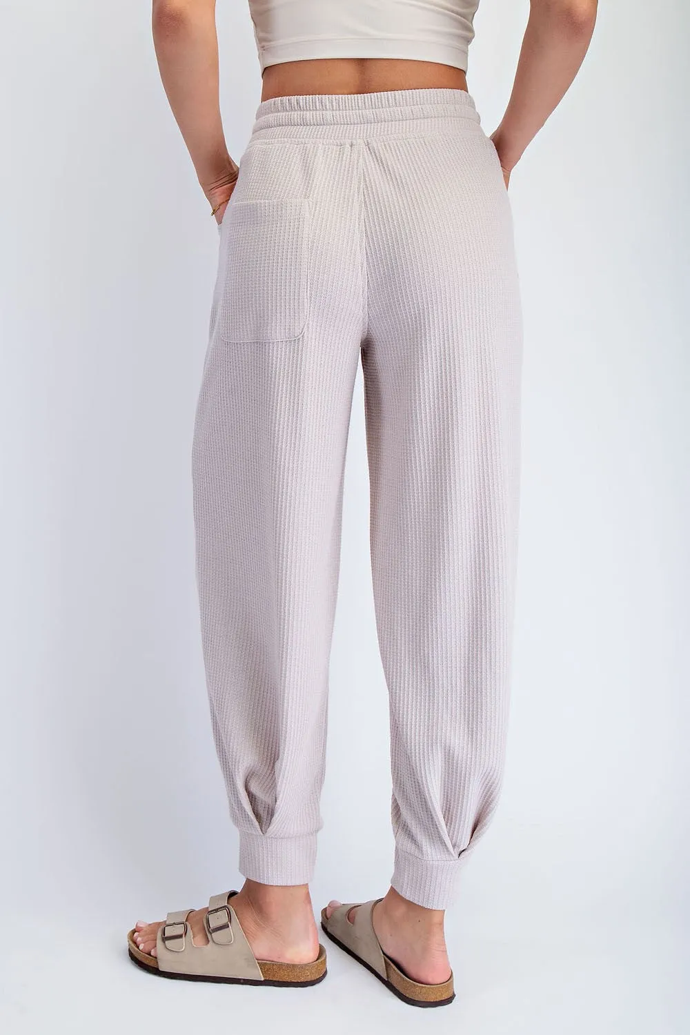 Beige Waffle Knit Raw Seam Joggers sold by Pinkblush product image thumbnail 3