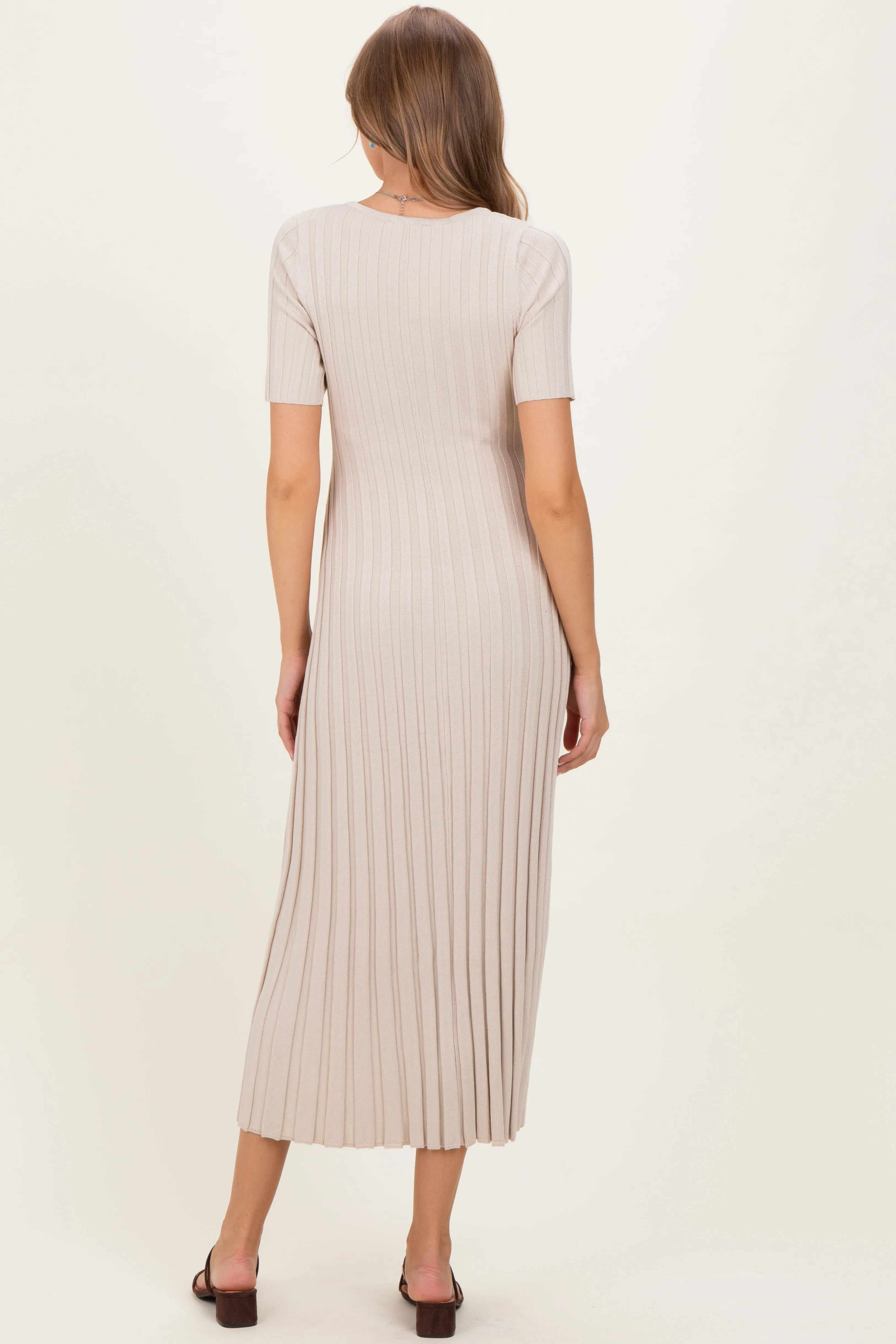 Taupe Ribbed Short Sleeve Maternity Knit Maxi Dress sold by Pinkblush product image thumbnail 4
