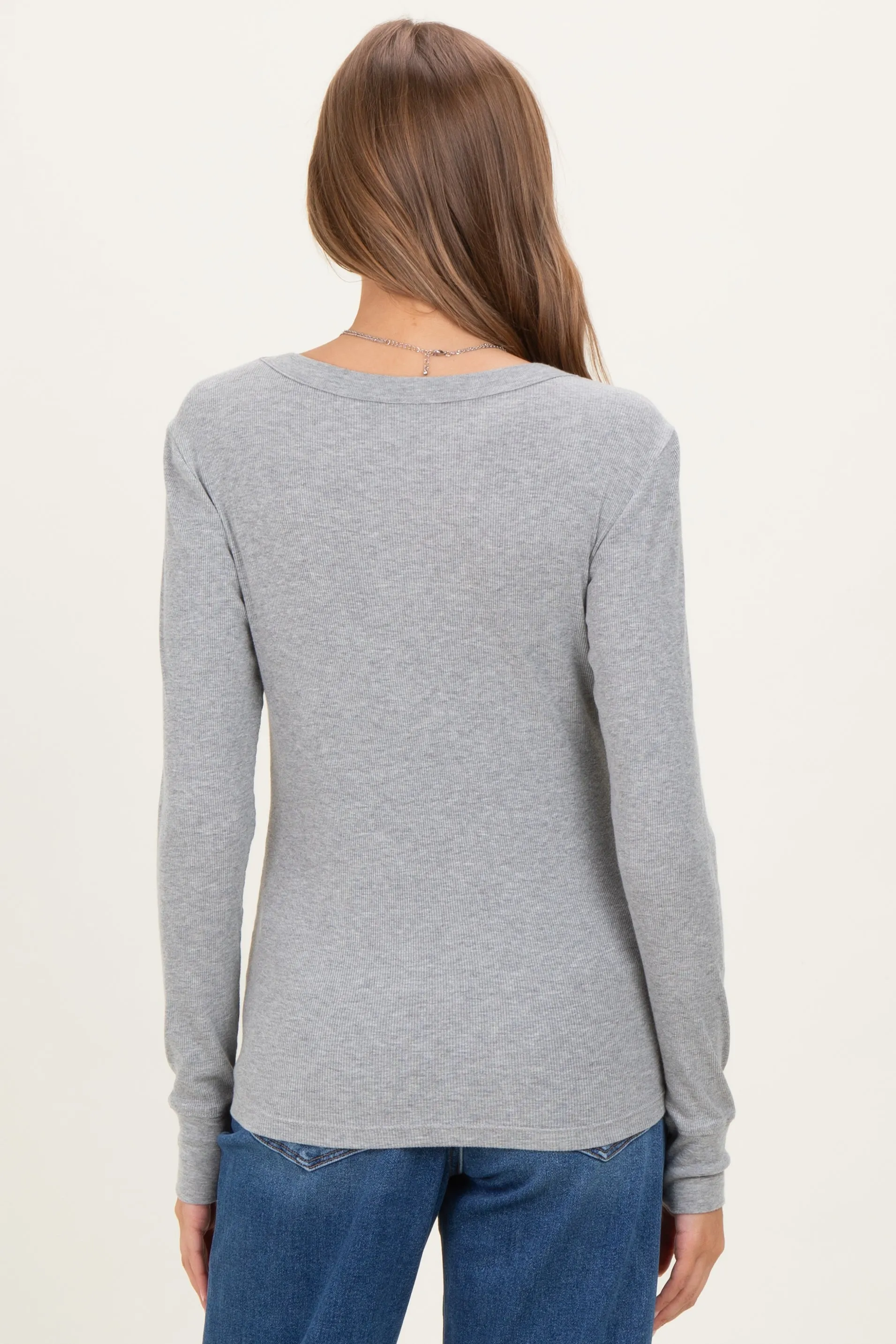 Heather Grey Ribbed Basic Maternity Long Sleeve Top sold by Pinkblush product image thumbnail 4