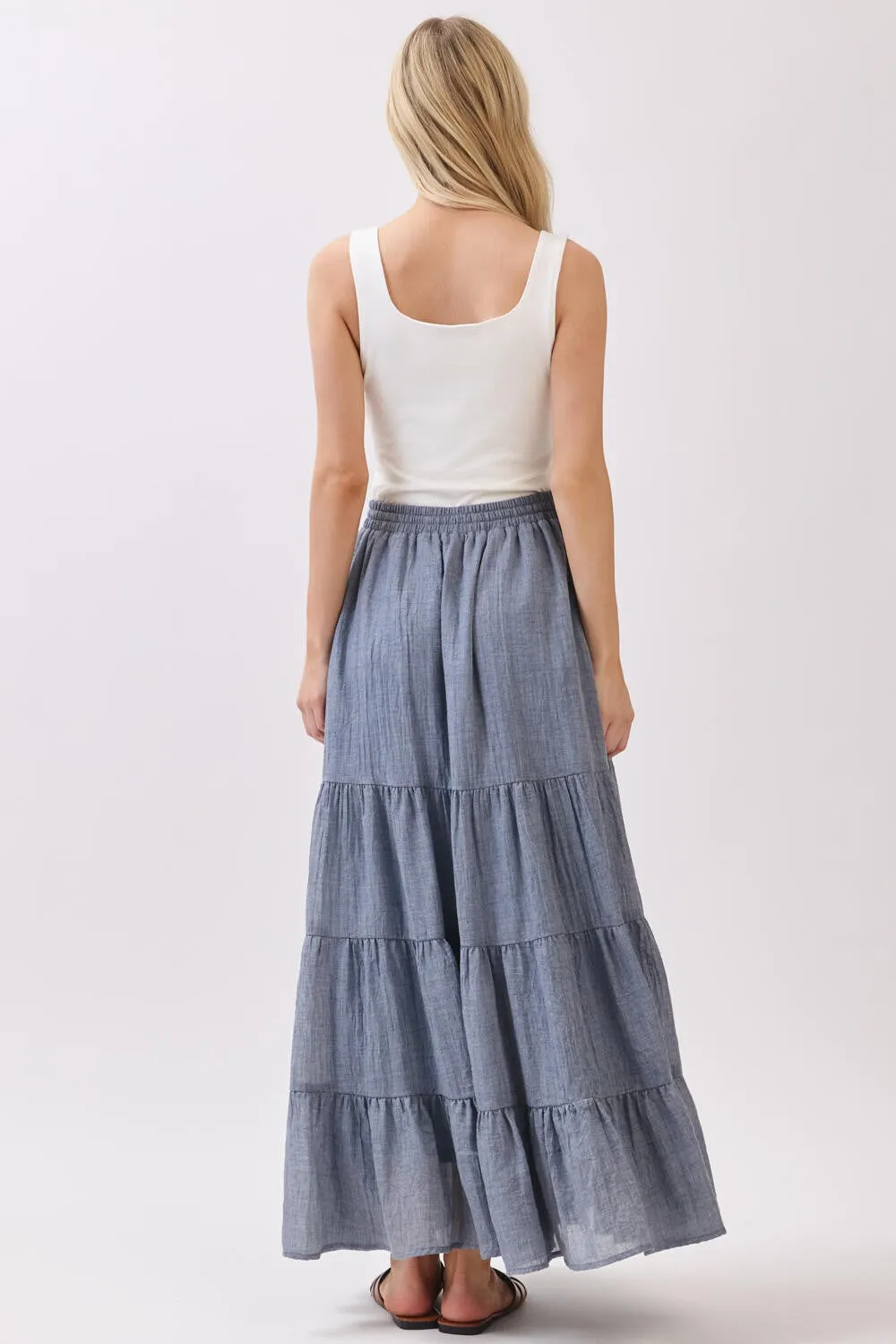 Denim Blue Tiered Drawstring Maxi Skirt sold by Pinkblush product image thumbnail 4