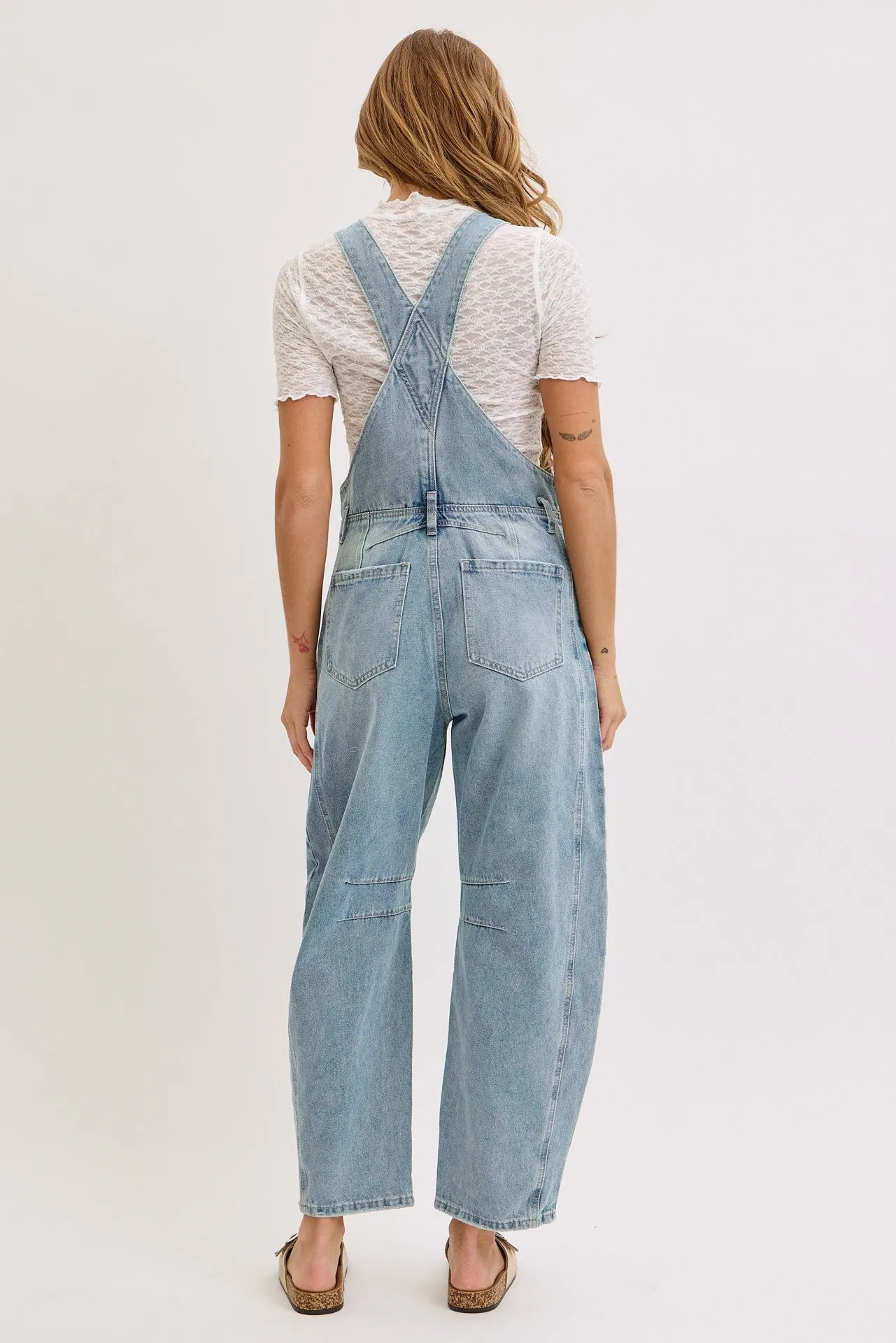 Light Blue Barrel Leg Denim Overalls sold by Pinkblush product image thumbnail 4