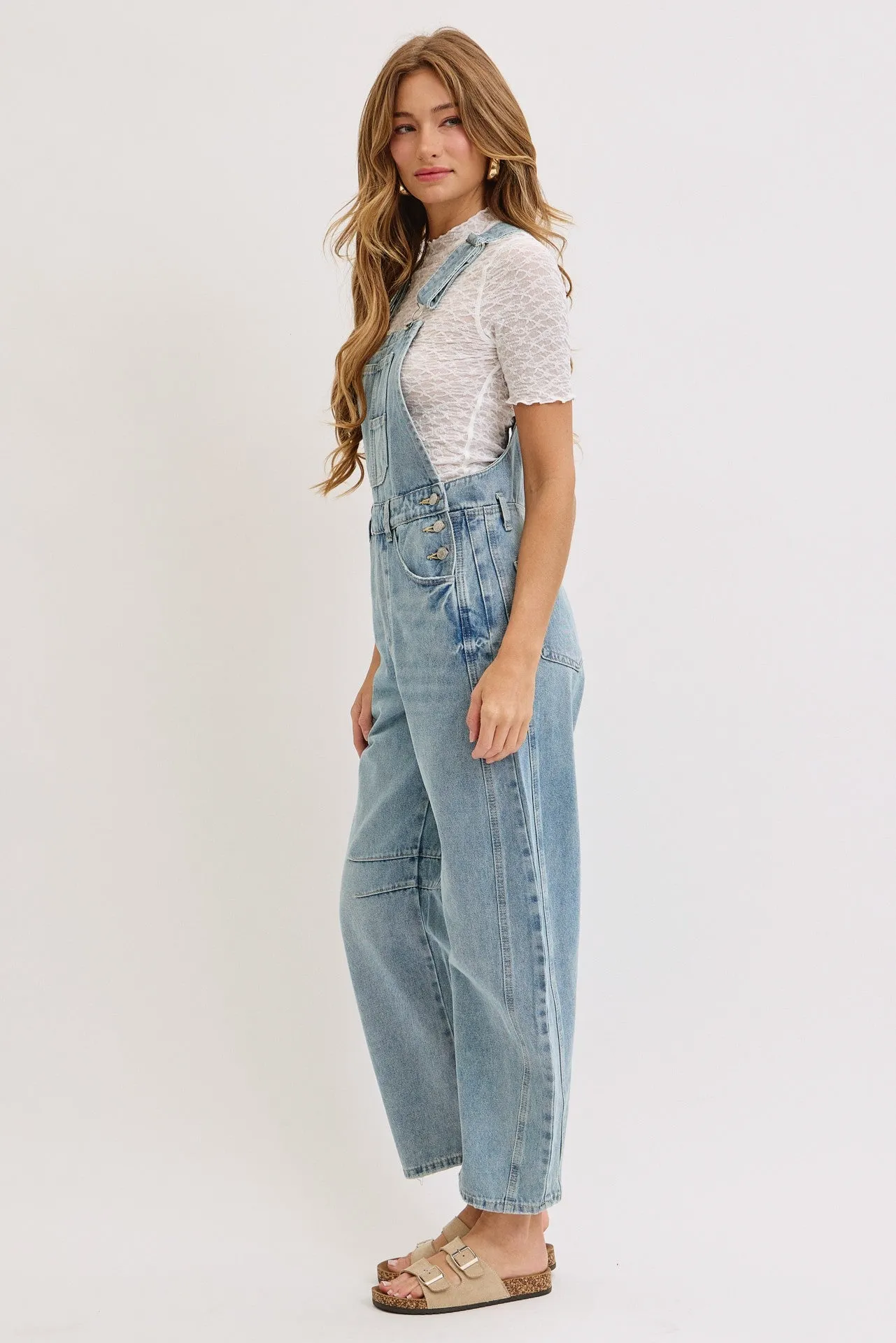 Light Blue Barrel Leg Denim Overalls sold by Pinkblush product image thumbnail 3