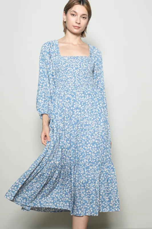 Dusty Blue Floral Square Neck Maxi Dress sold by Pinkblush