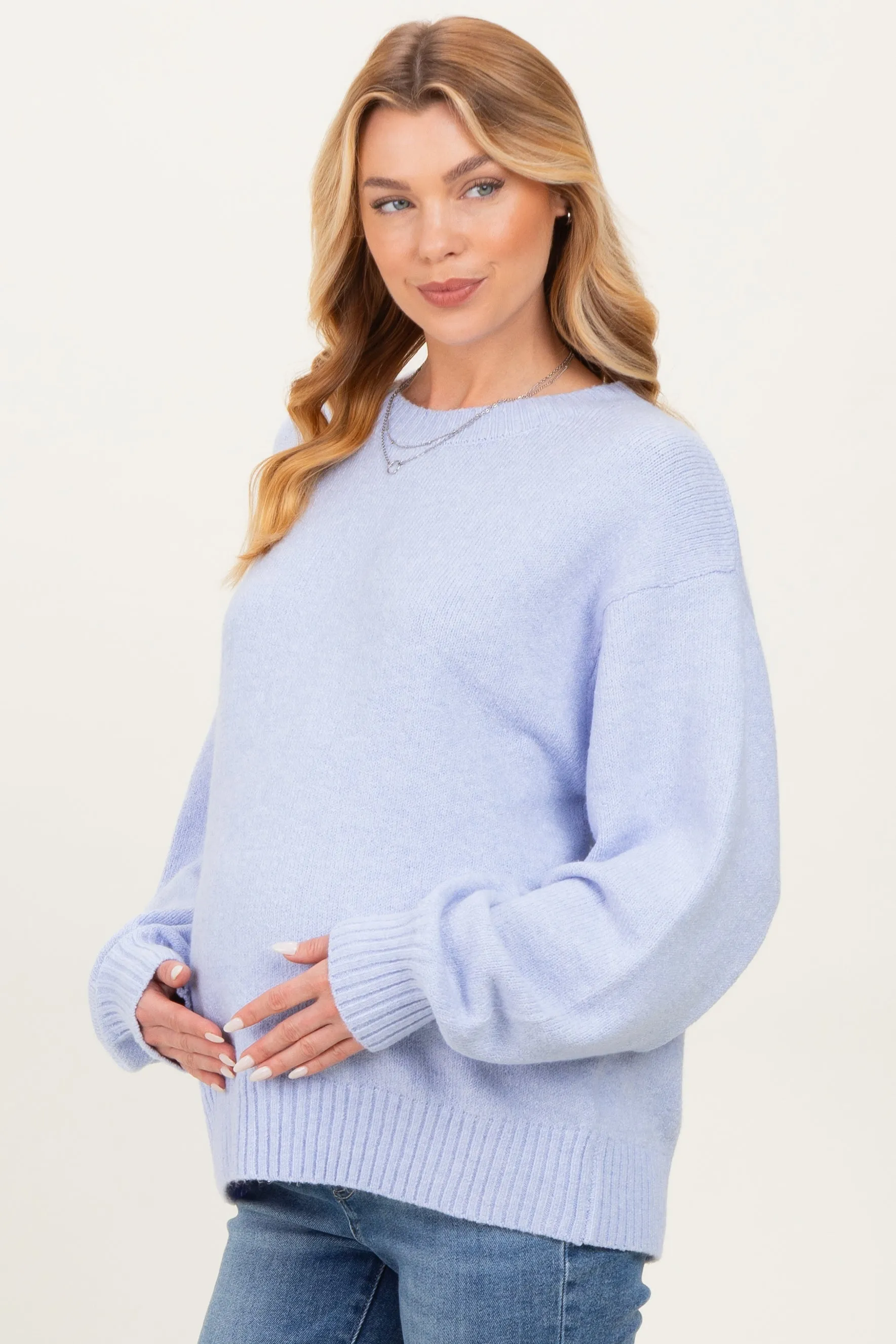 Light Blue Chunky Knit Oversized Maternity Sweater sold by Pinkblush product image thumbnail 3